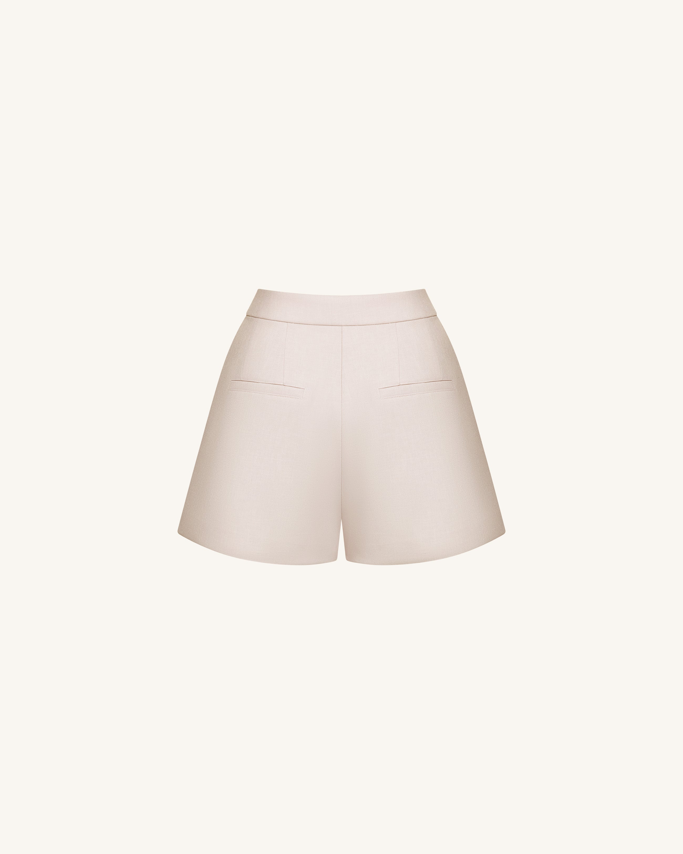 Woven Cotton Tailored Shorts - Beige