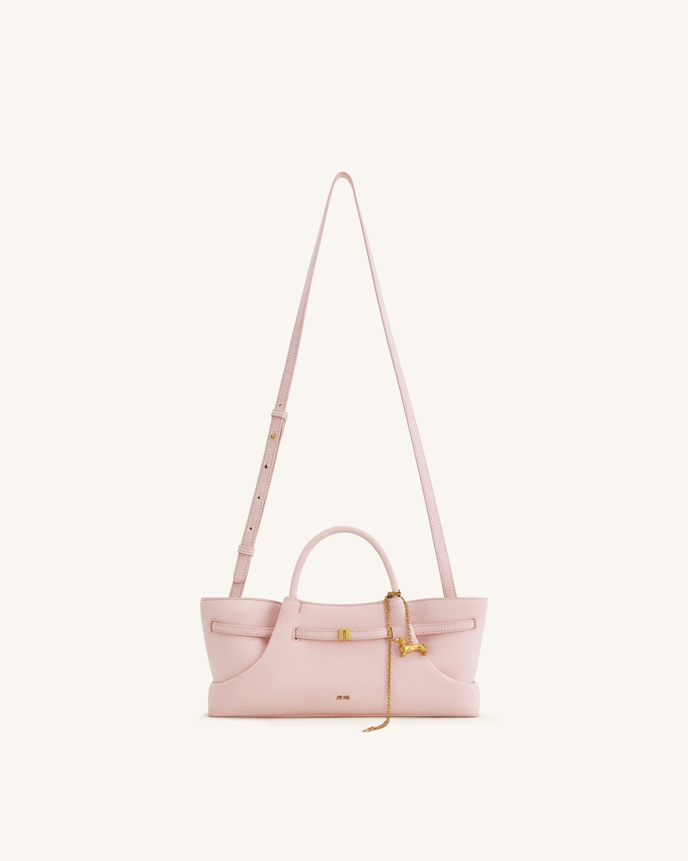 Maeve Dachshund Metal Charm Faux Suede Tote Bag - Pink