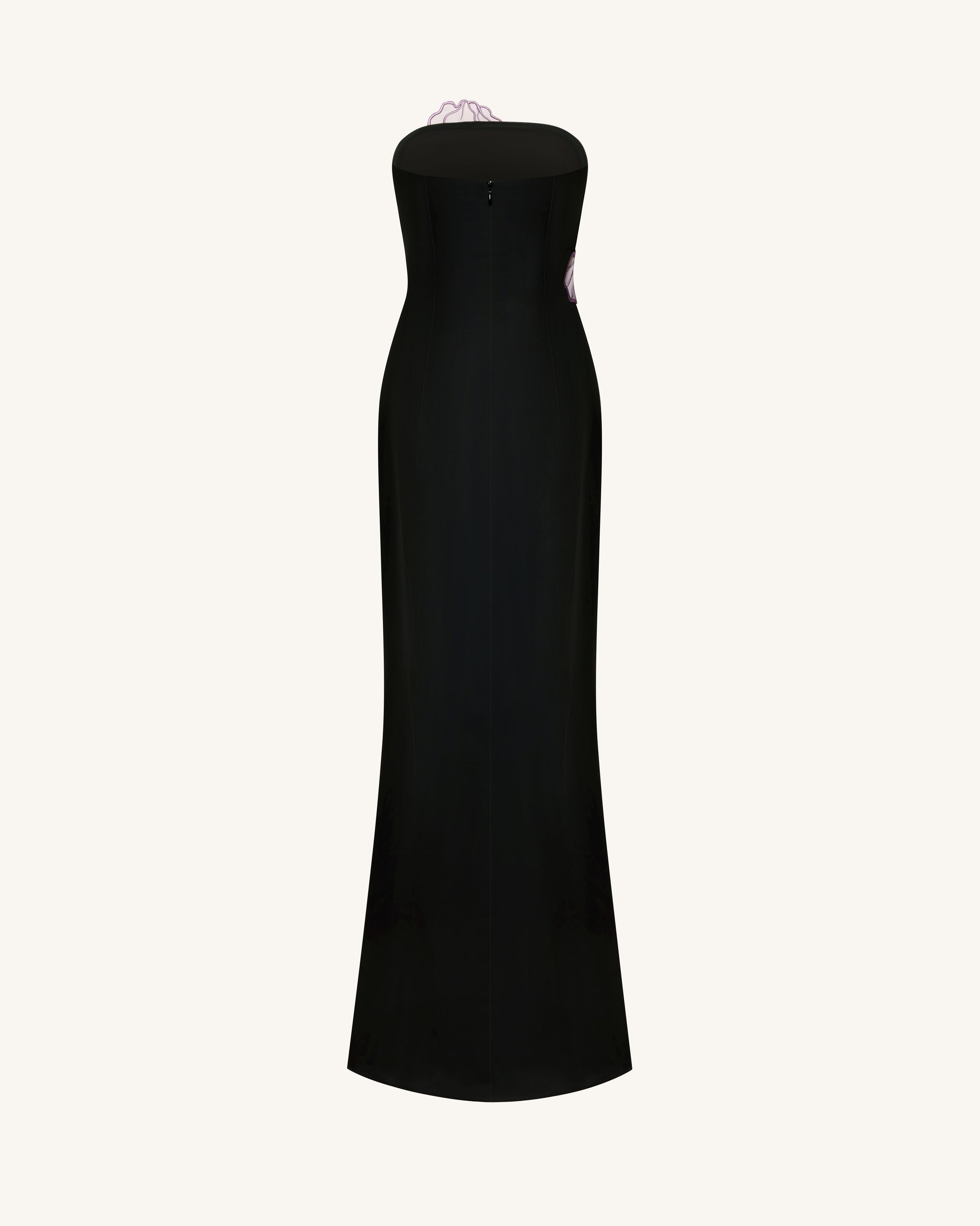 Iris Floral-Appliqué Strapless Maxi Dress - Black