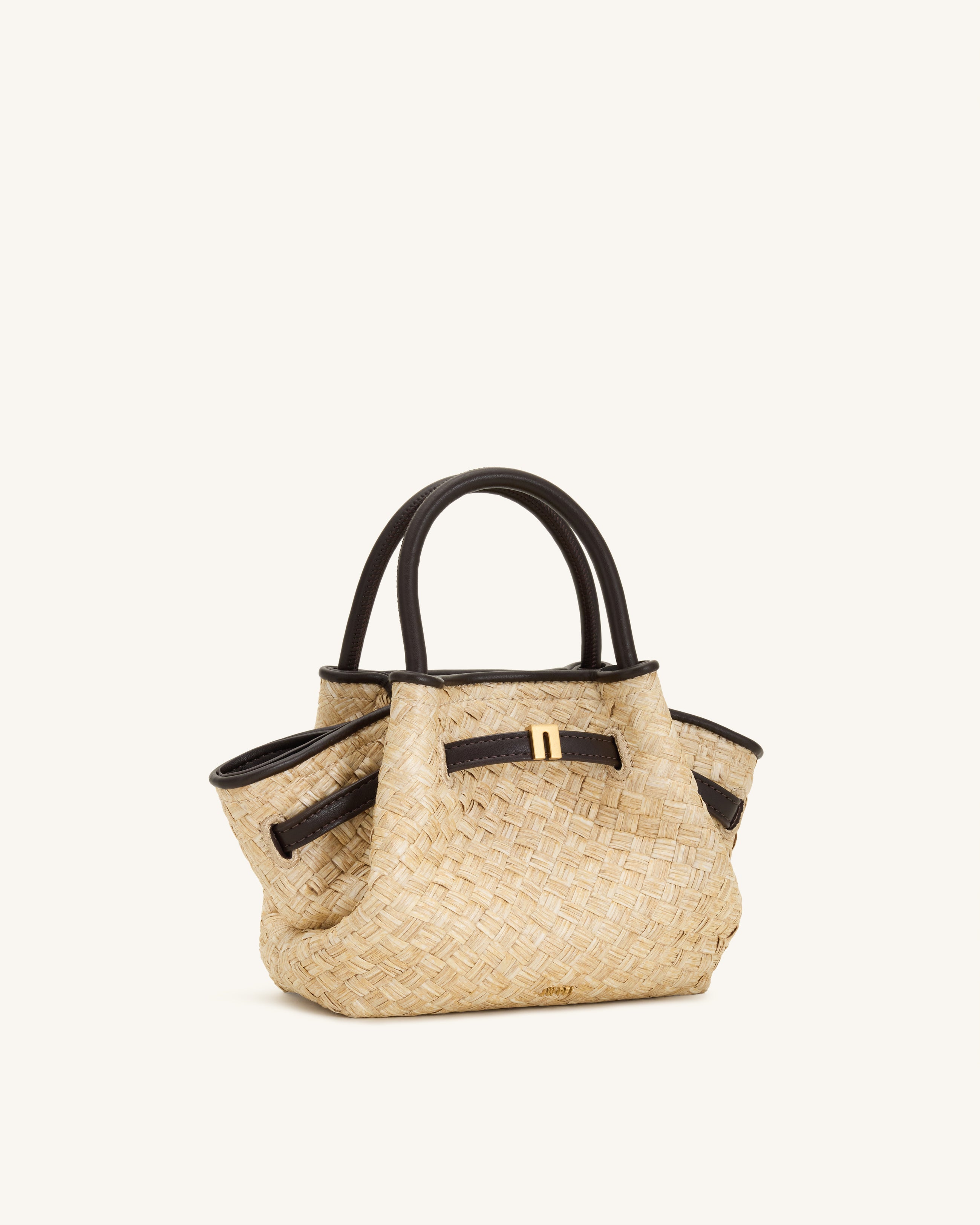 Hana Mini Faux Straw Tote Bag - Brown