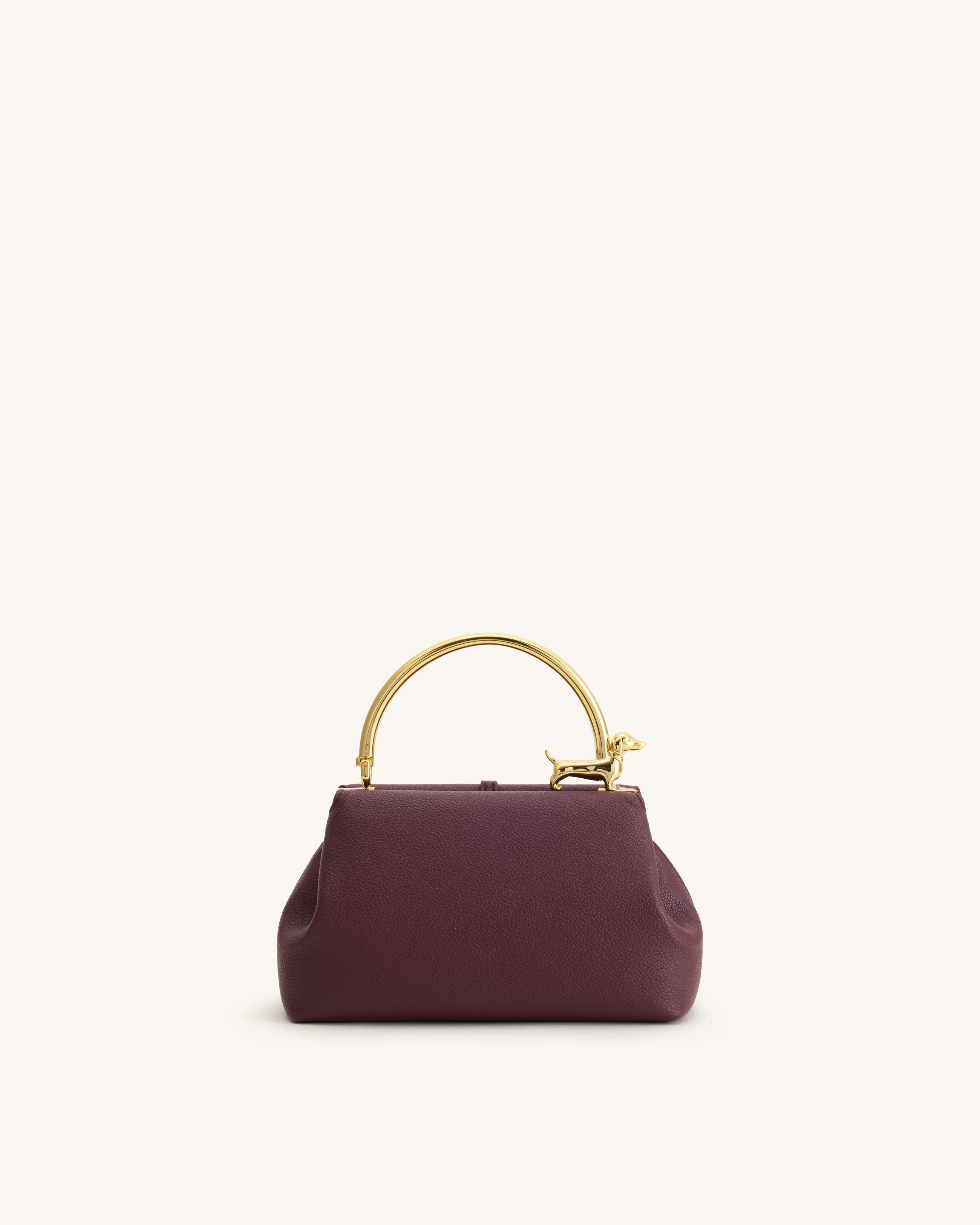 Bruna Dachshund Metal Handle Top Handle Bag - Burgundy