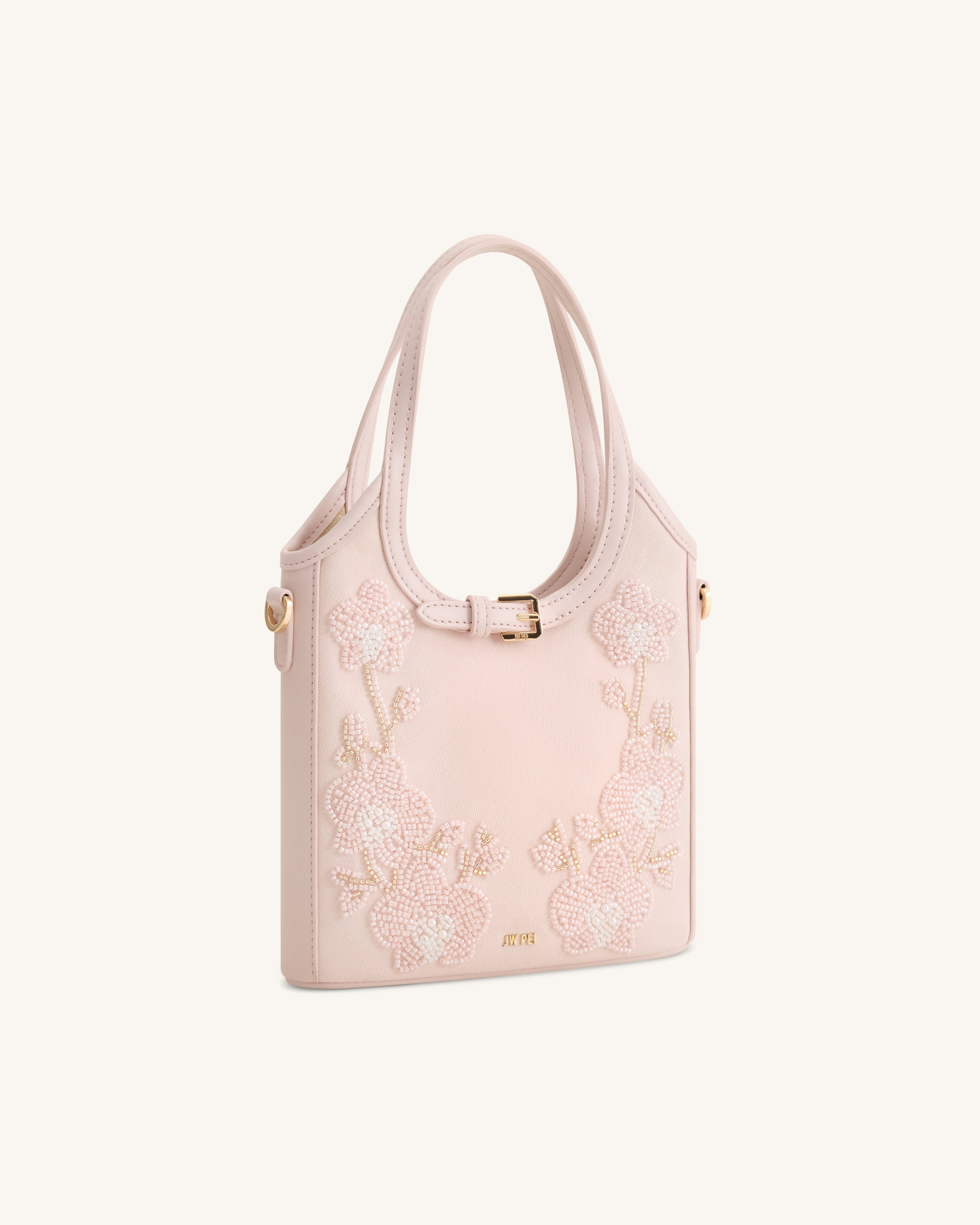 Brooke Mini Belted Embellished Orchid Beaded Top Handle Bag - Pink