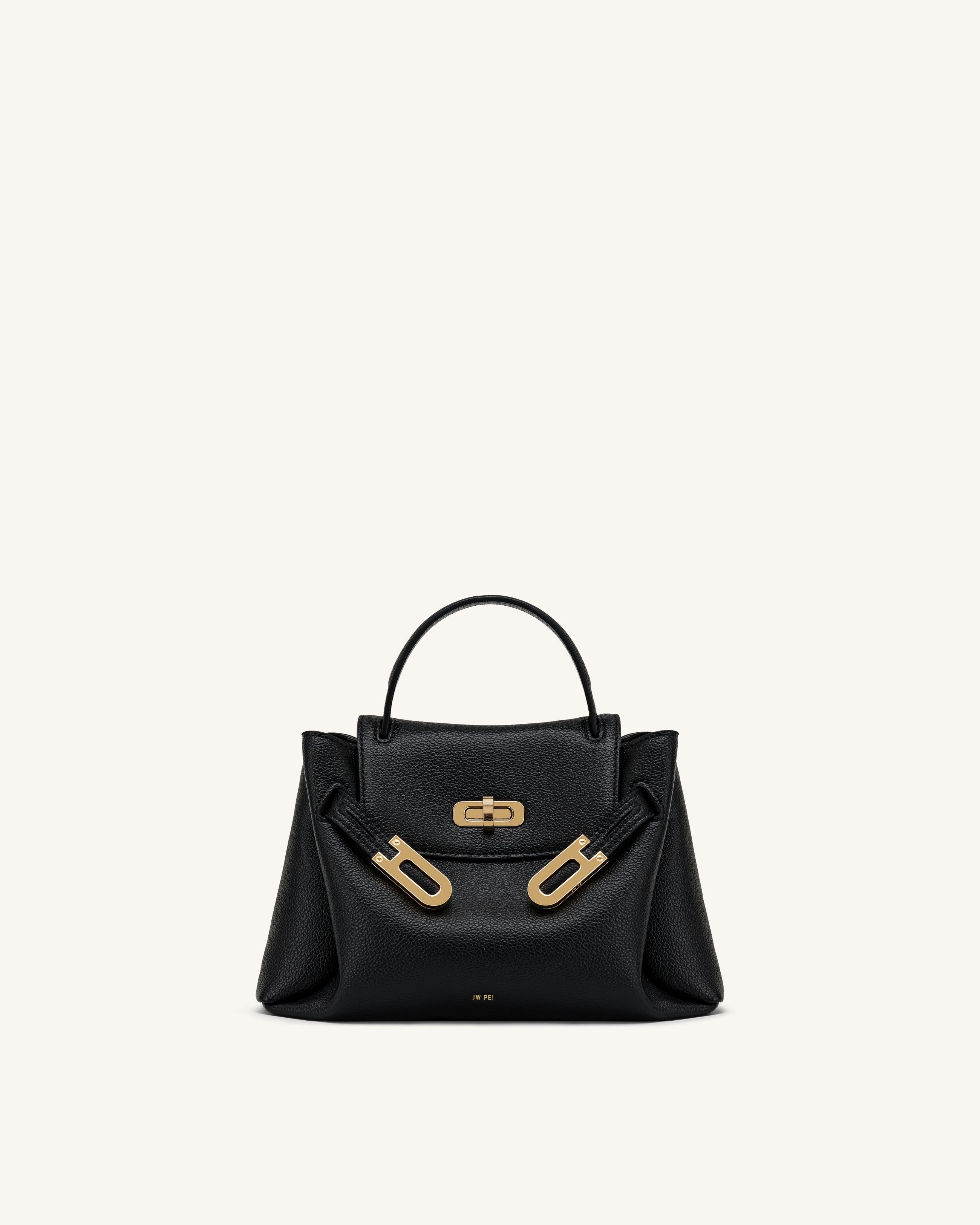 Rhea Small Pebbled Double Buckle Shoulder Bag - Black