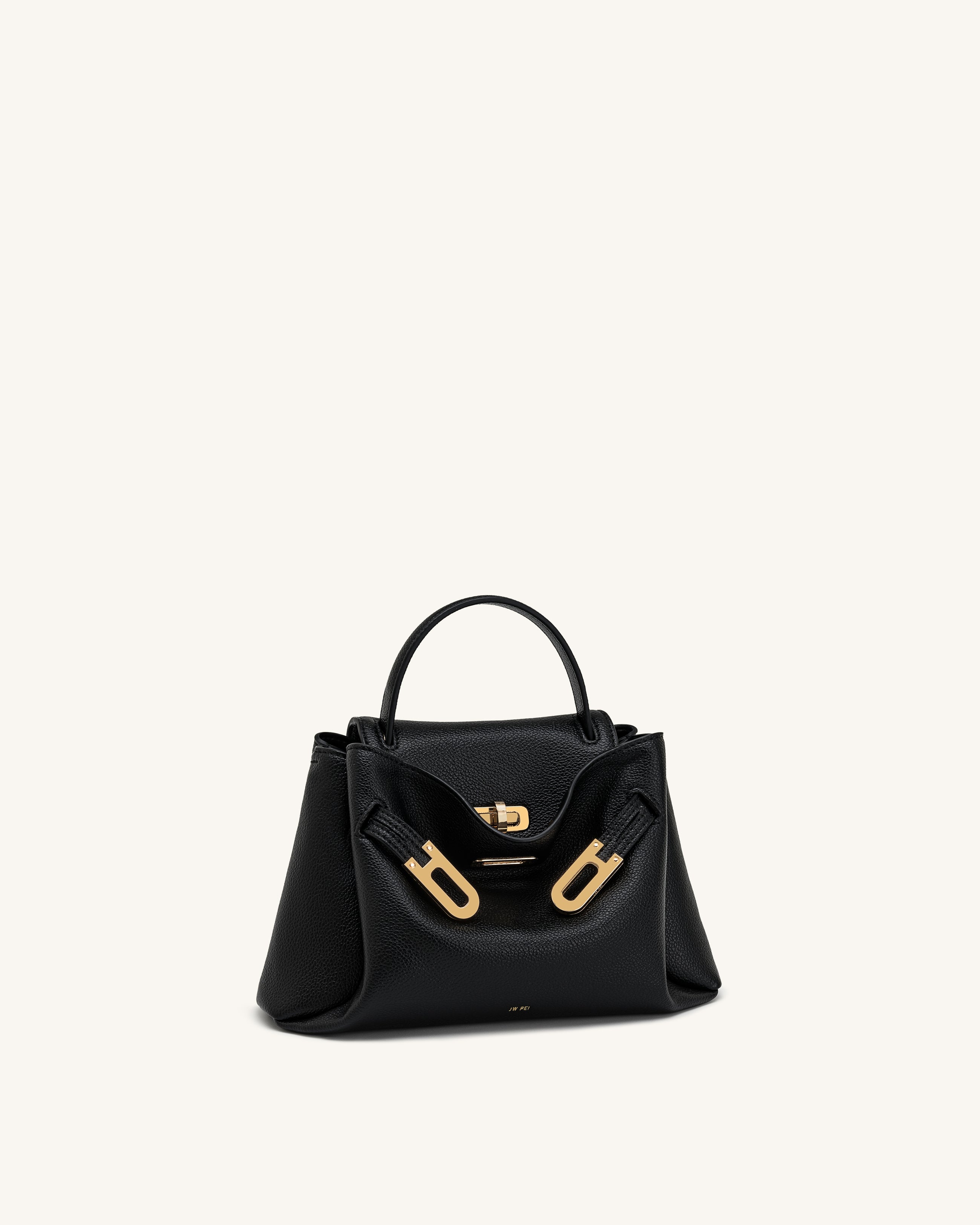 Rhea Small Pebbled Double Buckle Shoulder Bag - Black