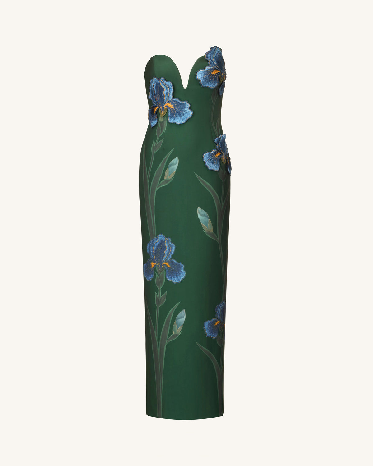 Iris Embroidered Notch Neck Strapless Maxi Dress - Emerald Green
