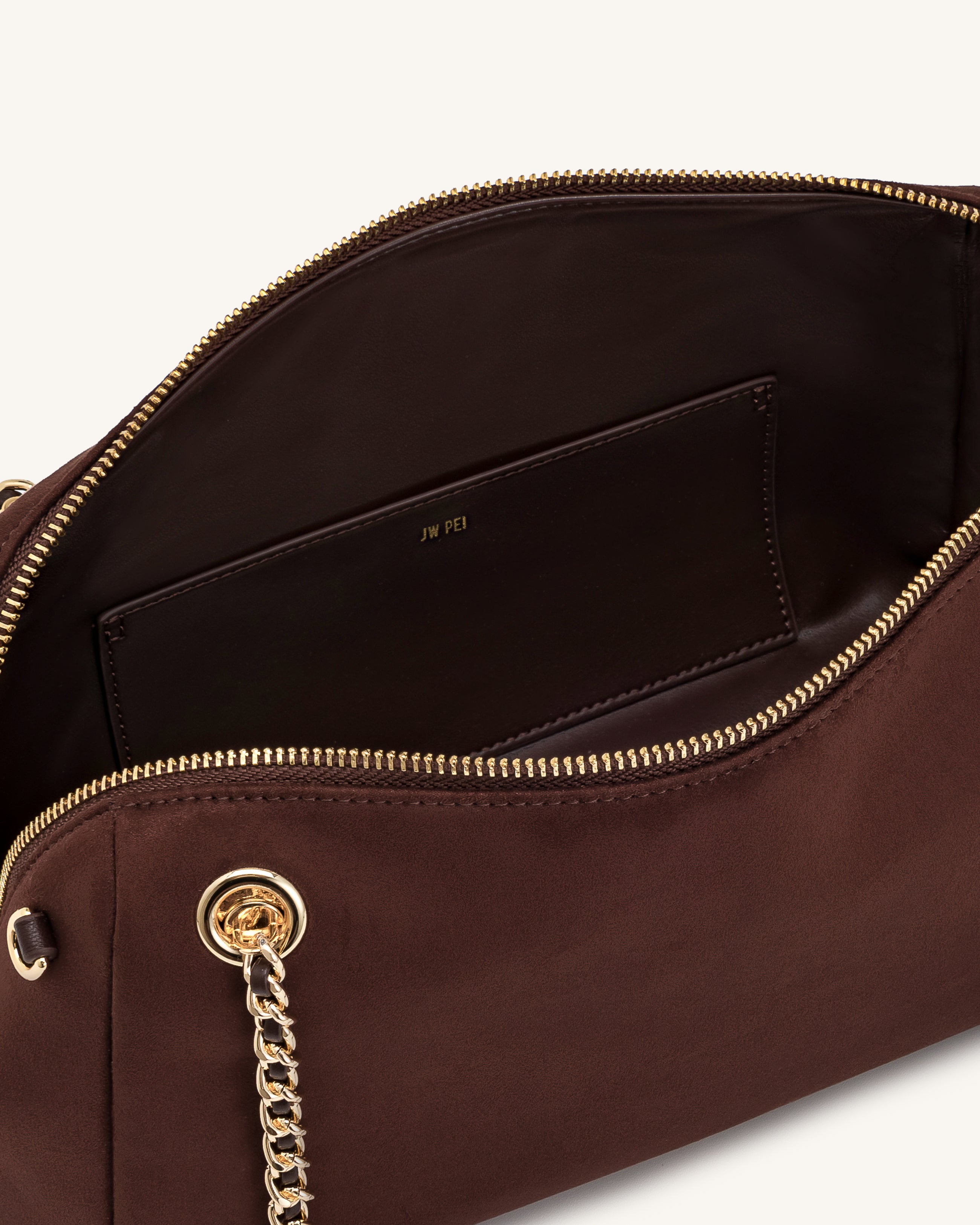 Mireya Faux Suede Chain Shoulder Bag - Dark Brown