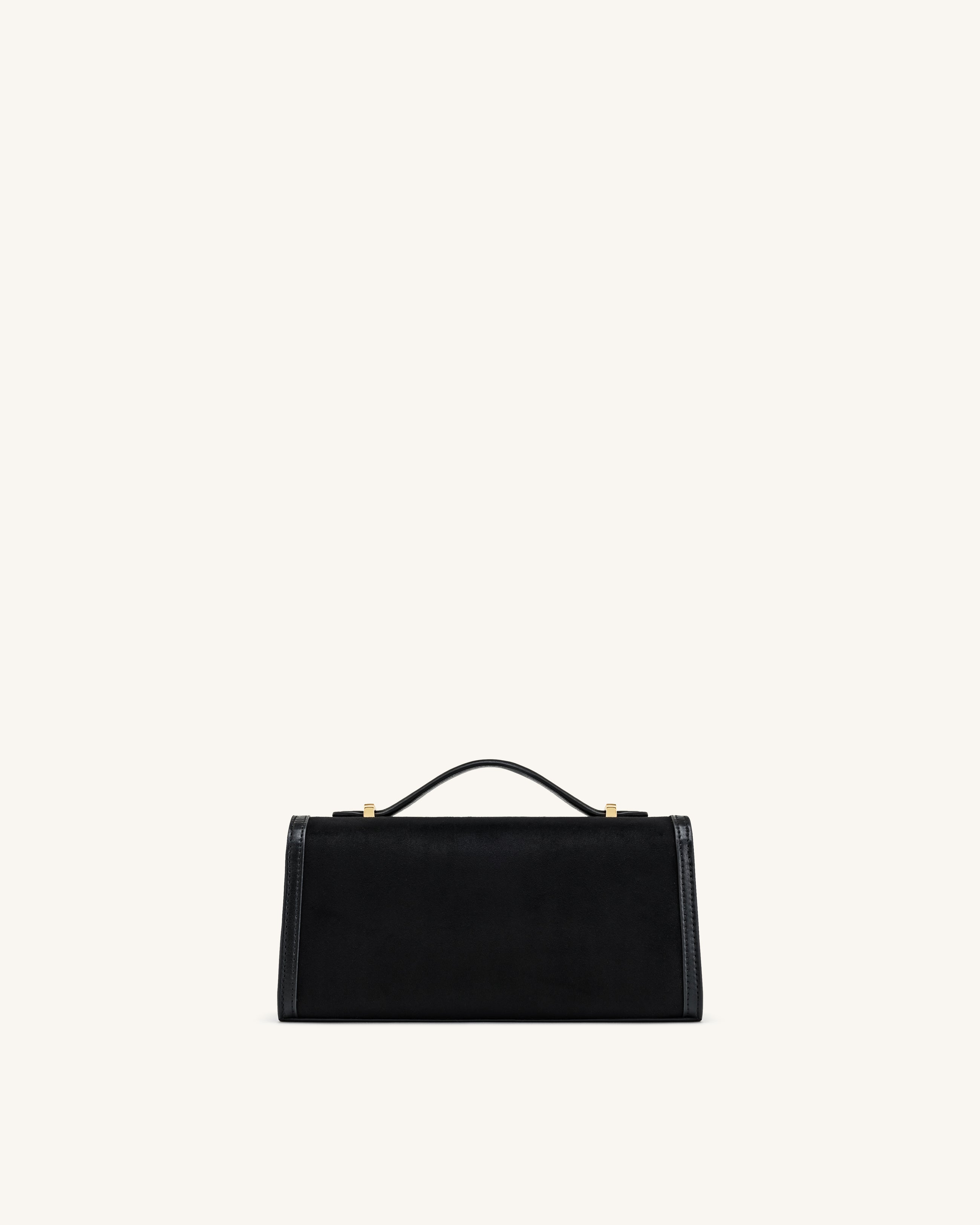Delphine Faux Suede Top Handle Bag - Black