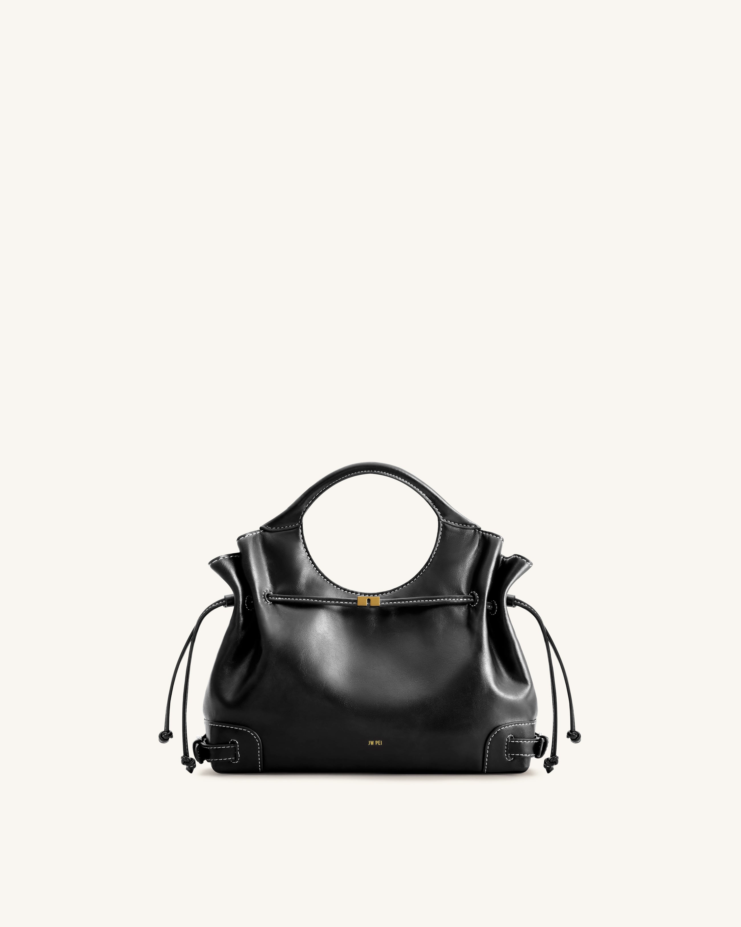 Virelle Waxed Vegan Leather Drawstring Tote Bag - Black