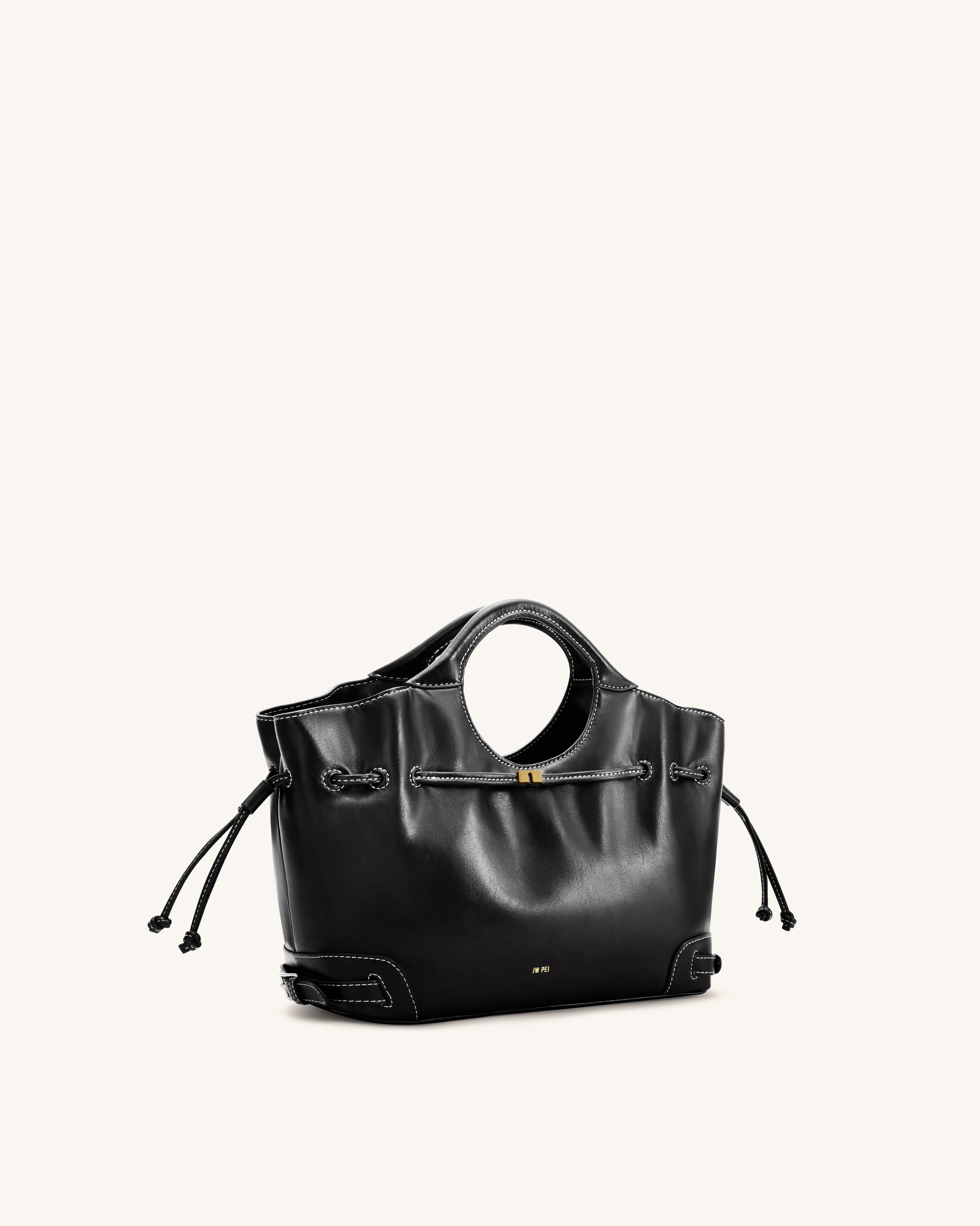 Virelle Waxed Vegan Leather Drawstring Tote Bag - Black