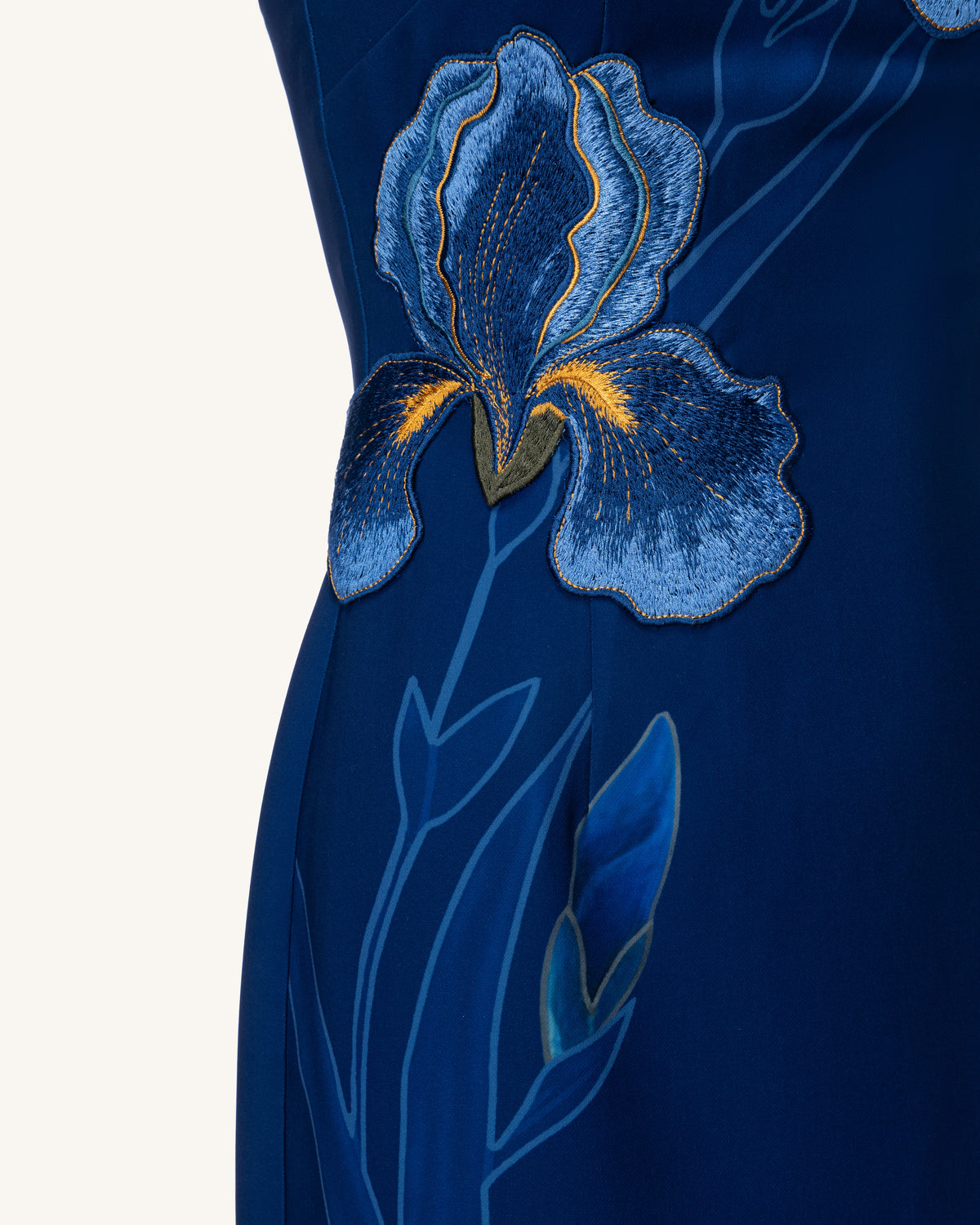 Iris Embroidered Halter Midi Dress - Navy Blue