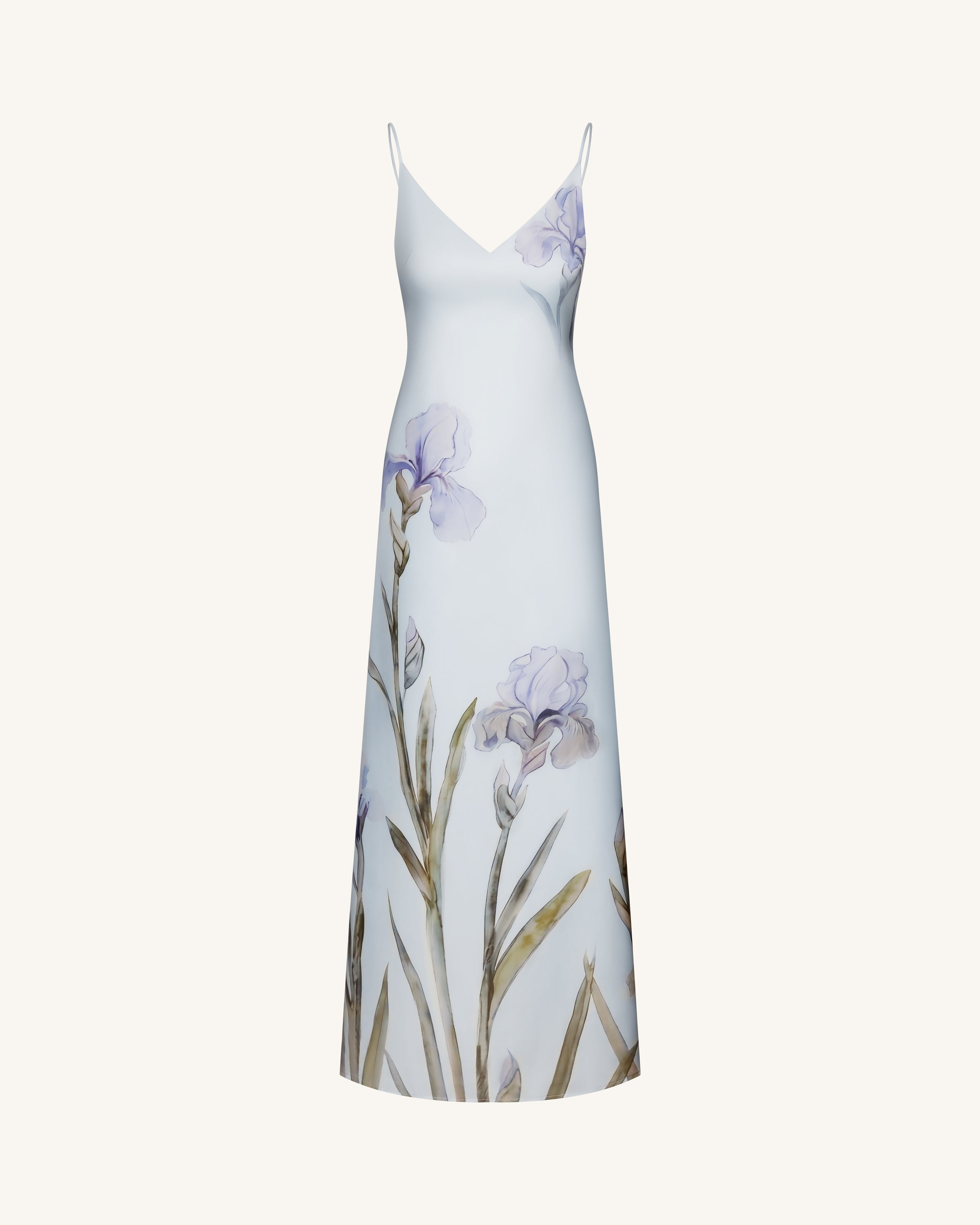 Iris Motif Satin Slip Gown - Light Blue