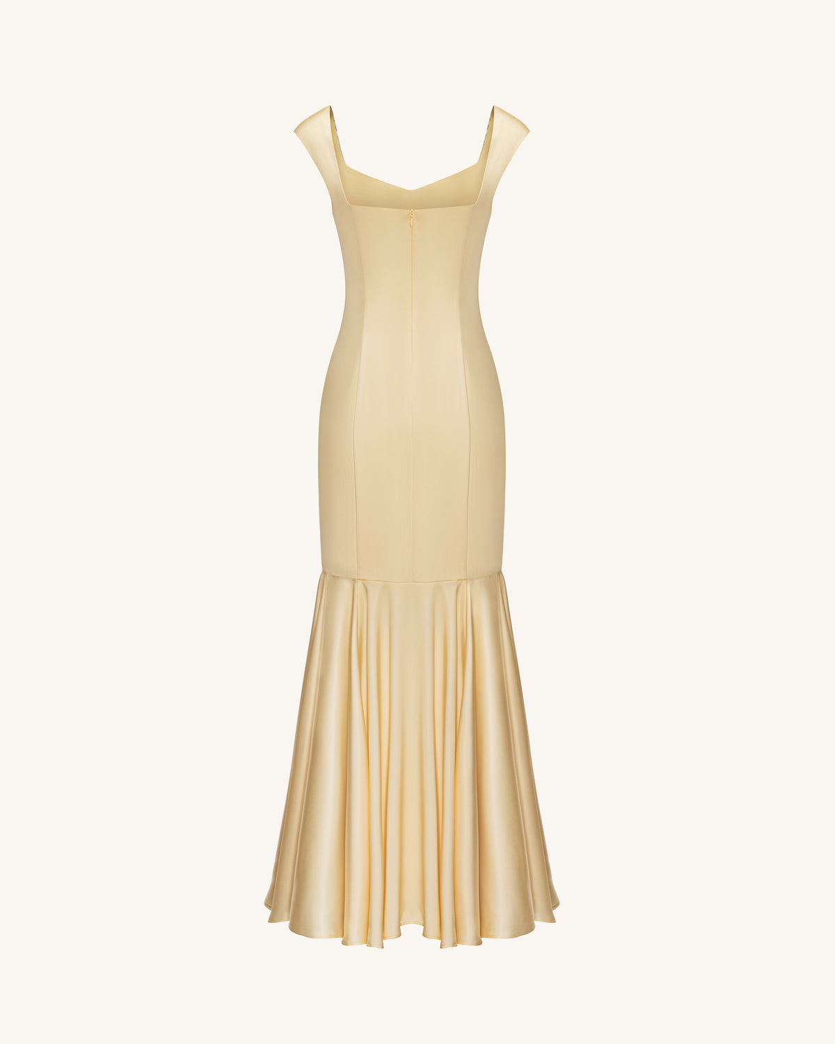 Iris Print Satin Mermaid Maxi Dress - Soft Yellow