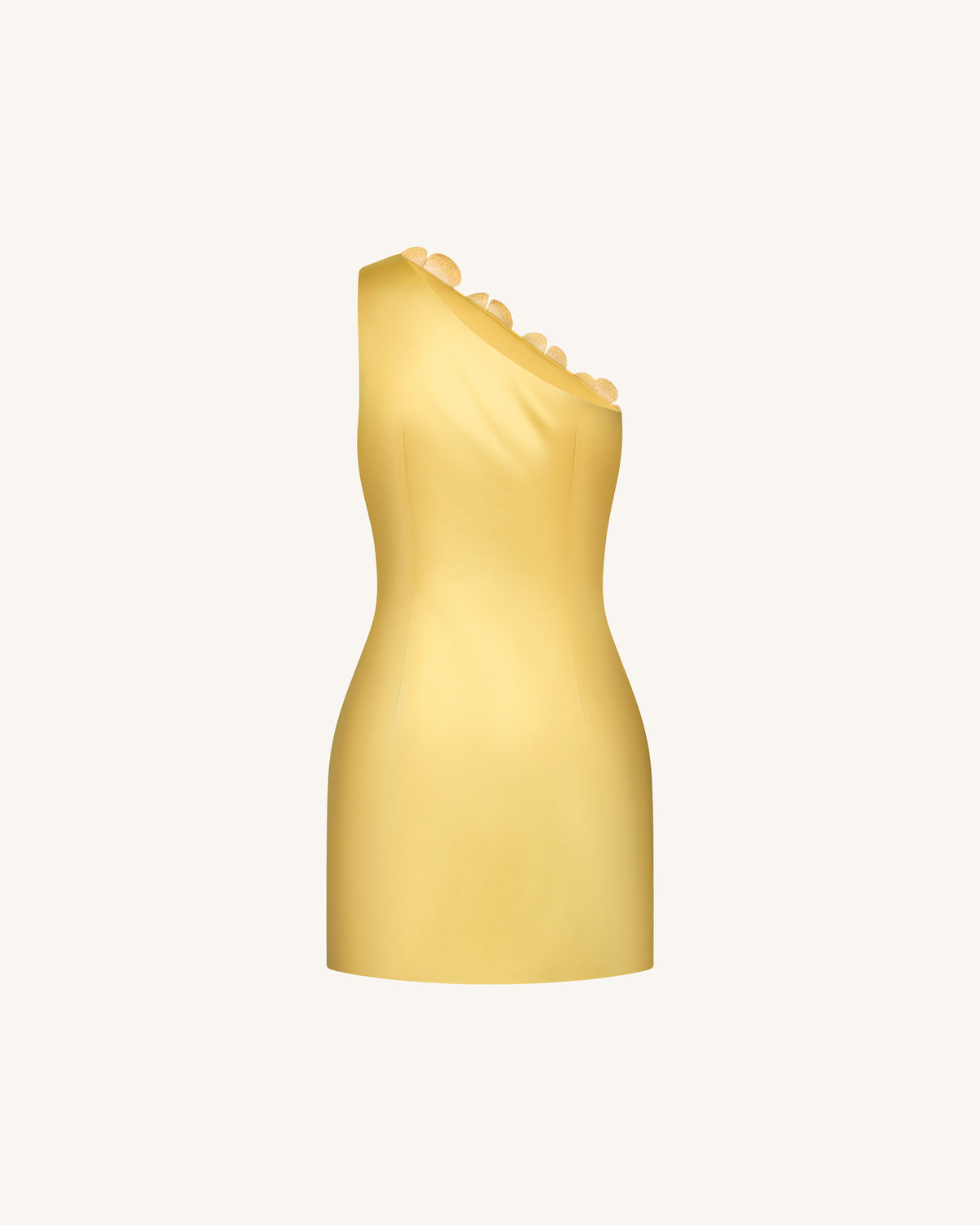 Floral Appliqué One Shoulder Mini Dress - Yellow