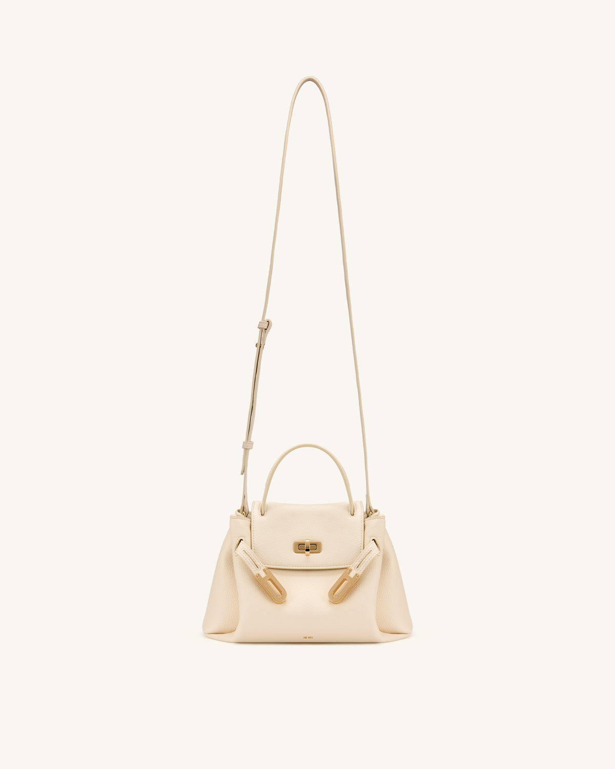 Rhea Small Pebbled Double Buckle Shoulder Bag - White
