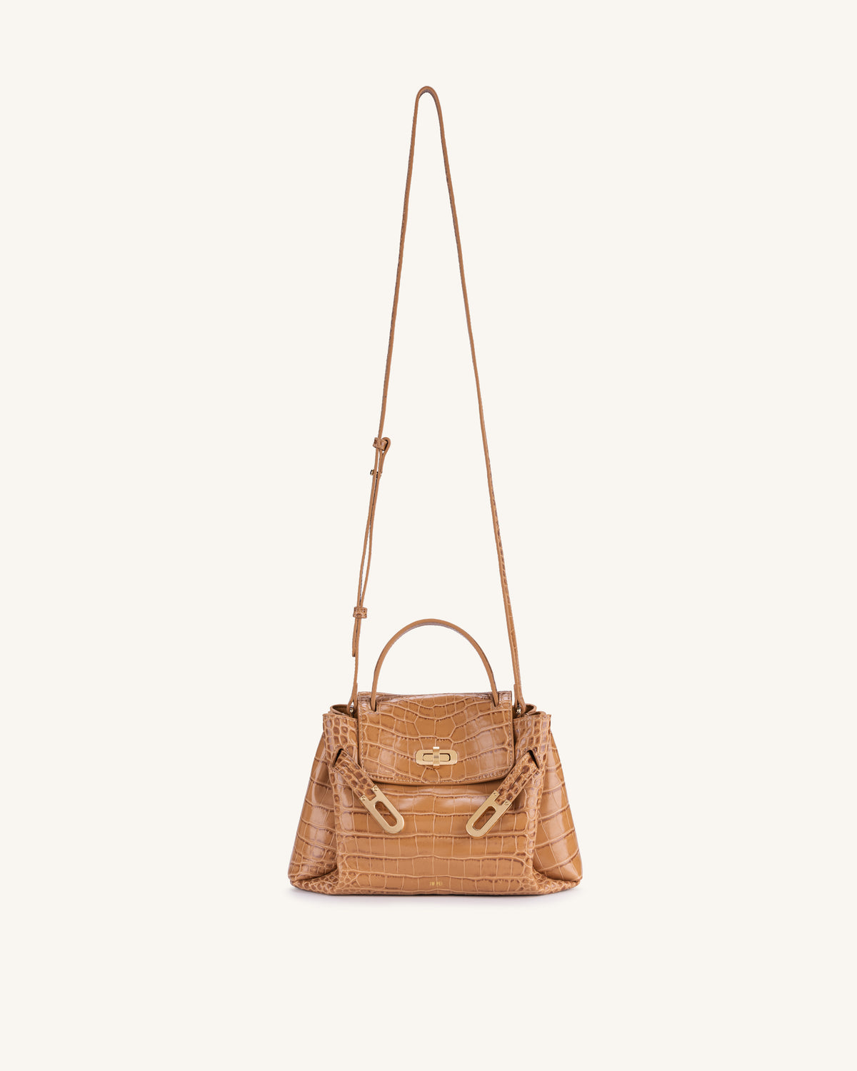 Rhea Small Double Buckle Shoulder Bag - Light Brown Croc