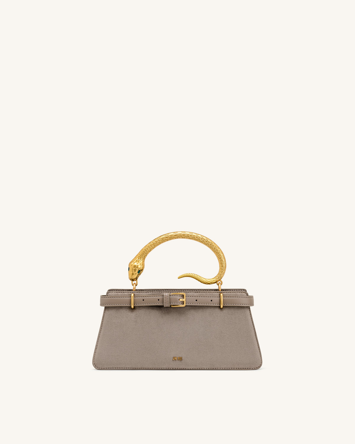 Elena Snake Handle Faux Suede Top Handle Bag - Taupe