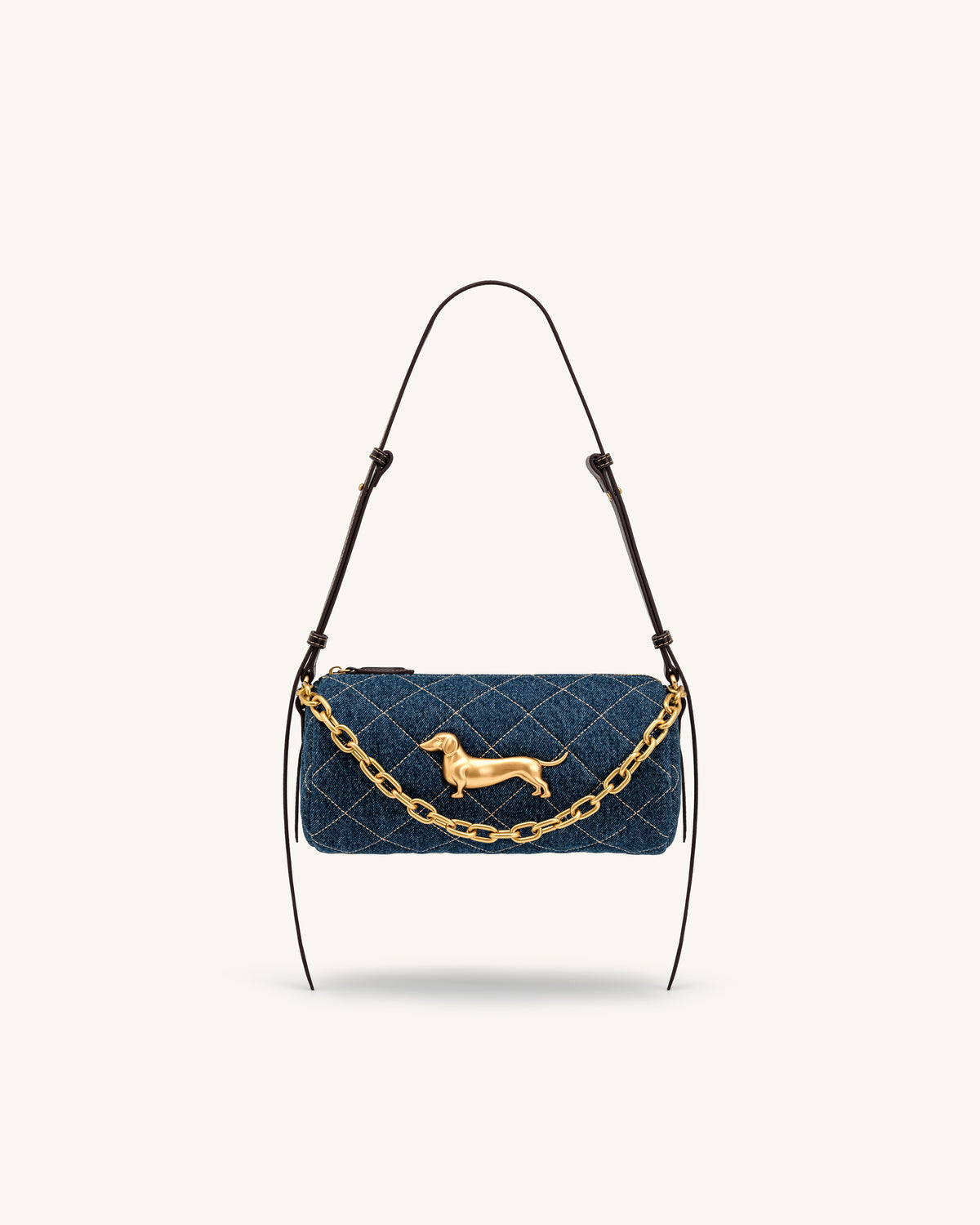 Lucienne Dachshund Quilted Chain Shoulder Bag - Blue Denim