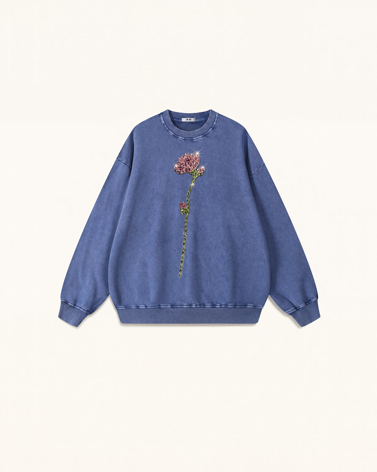 The Enchanted Rhinestone Rose Pullover - Acid Cobalt