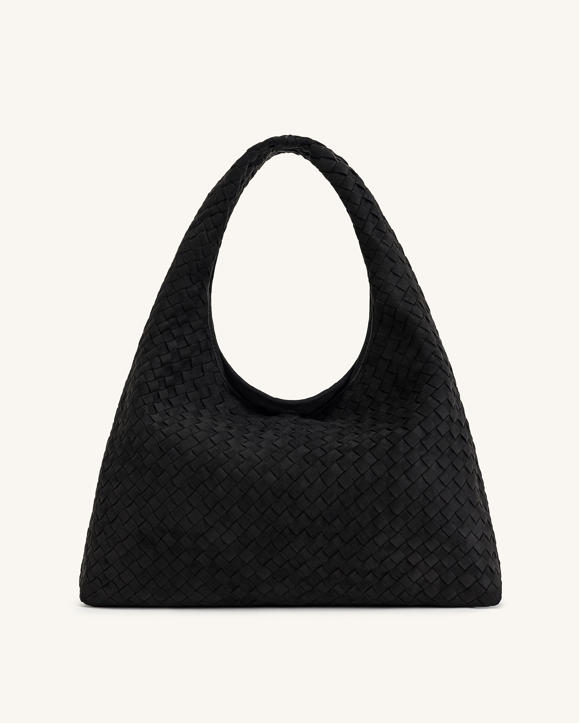Iaura Faux Suede Woven Shoulder Bag - Black
