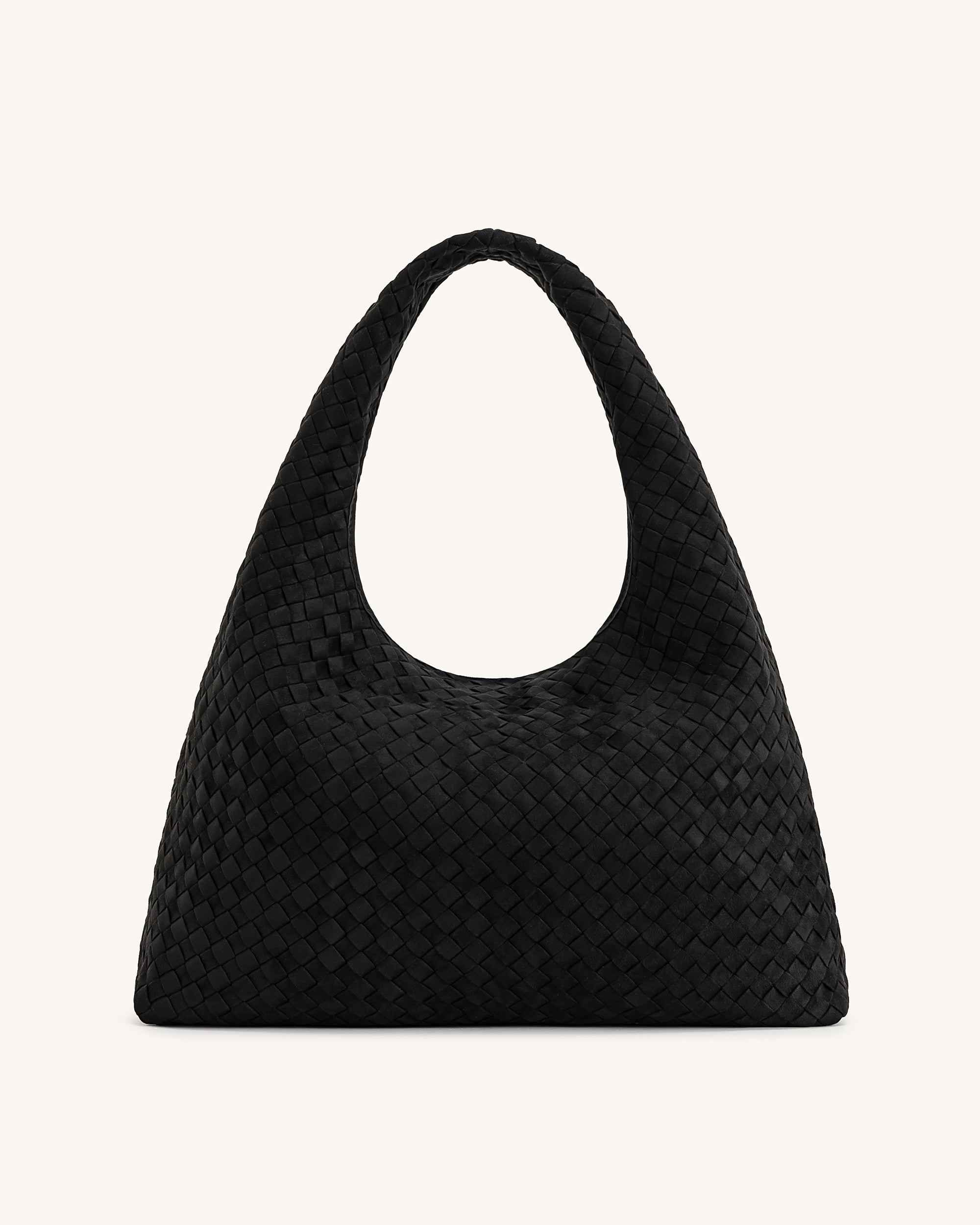 Iaura Faux Suede Woven Shoulder Bag - Black