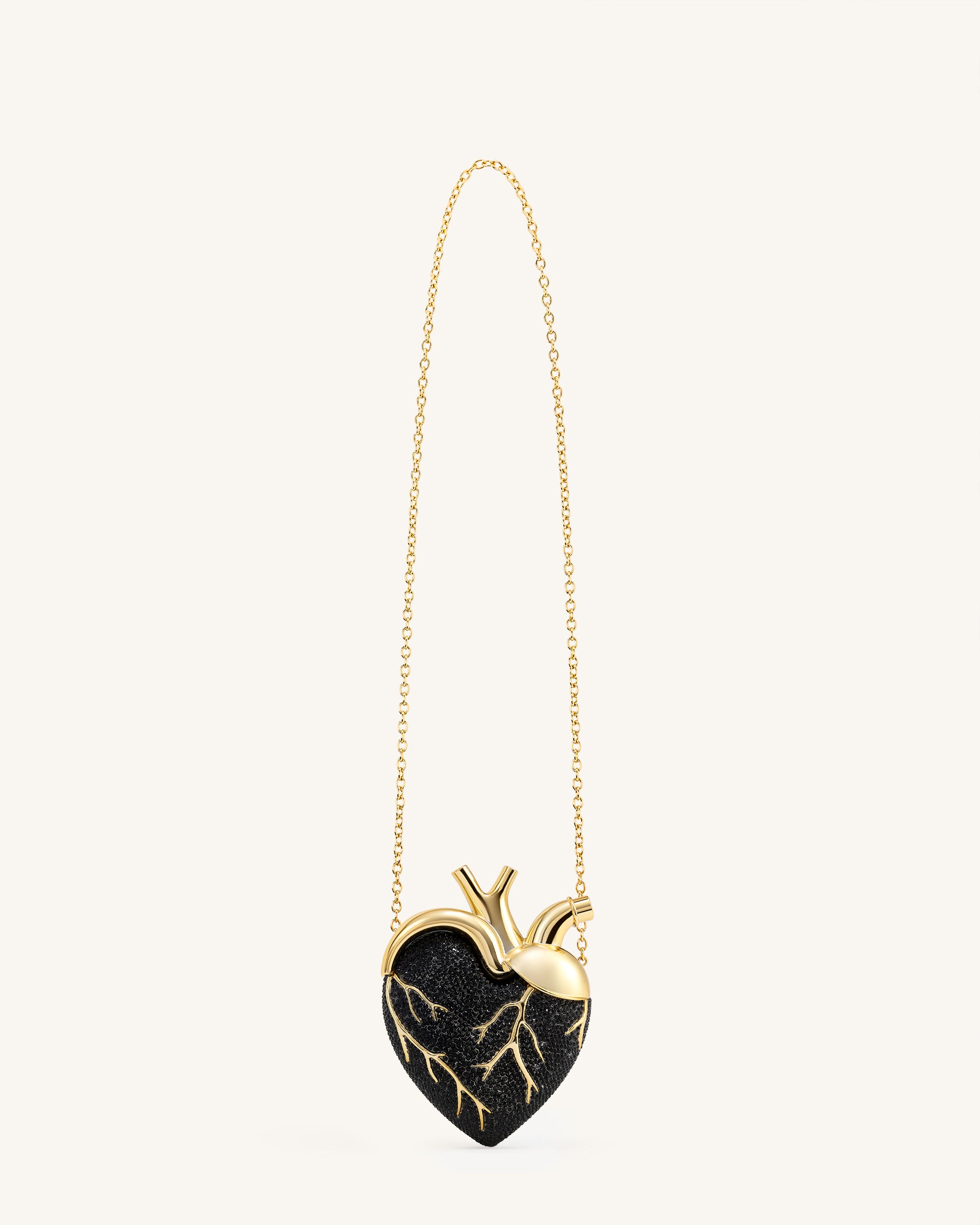 Maren Artificial Crystal Heart Shaped Bag - Black Gold