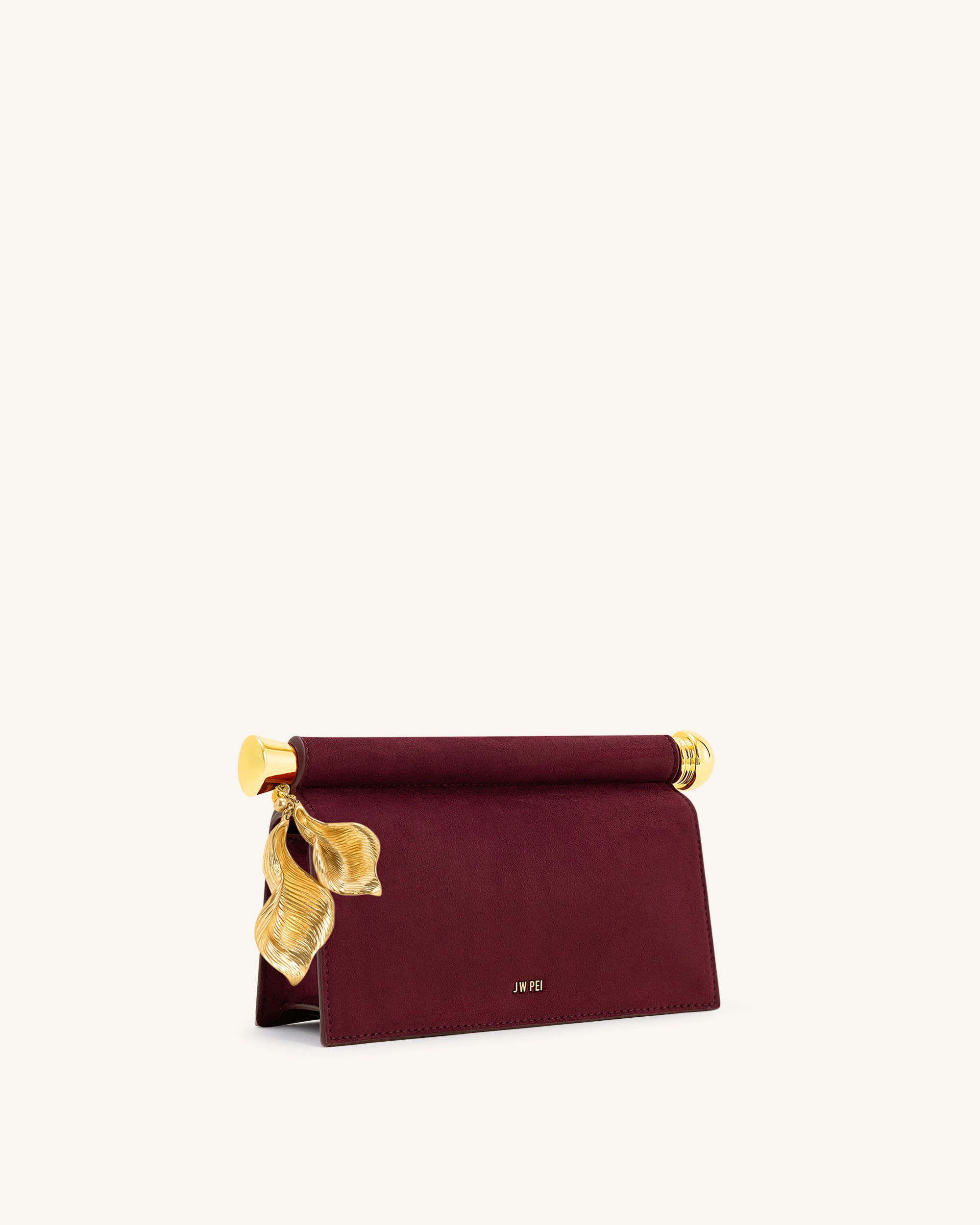 Holly Faux Suede Metal Pendant Embellished Clutch - Reddish Brown