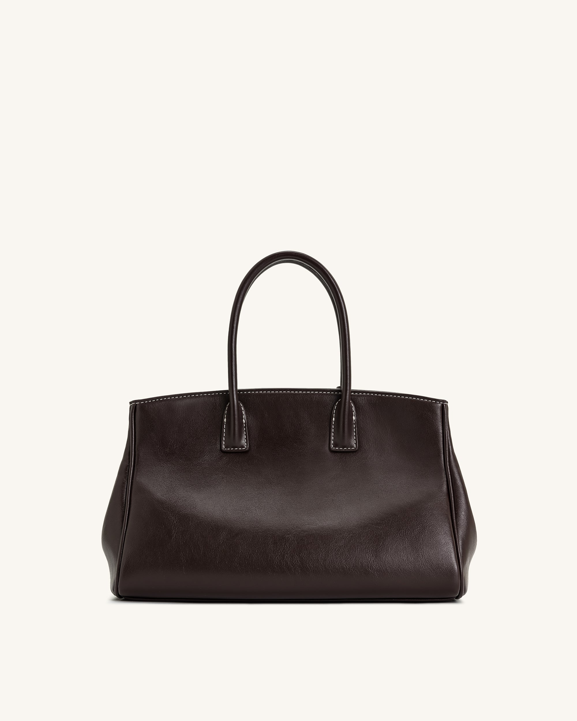 Ziva Metal Lock Decoration Tote Bag - Dark Brown