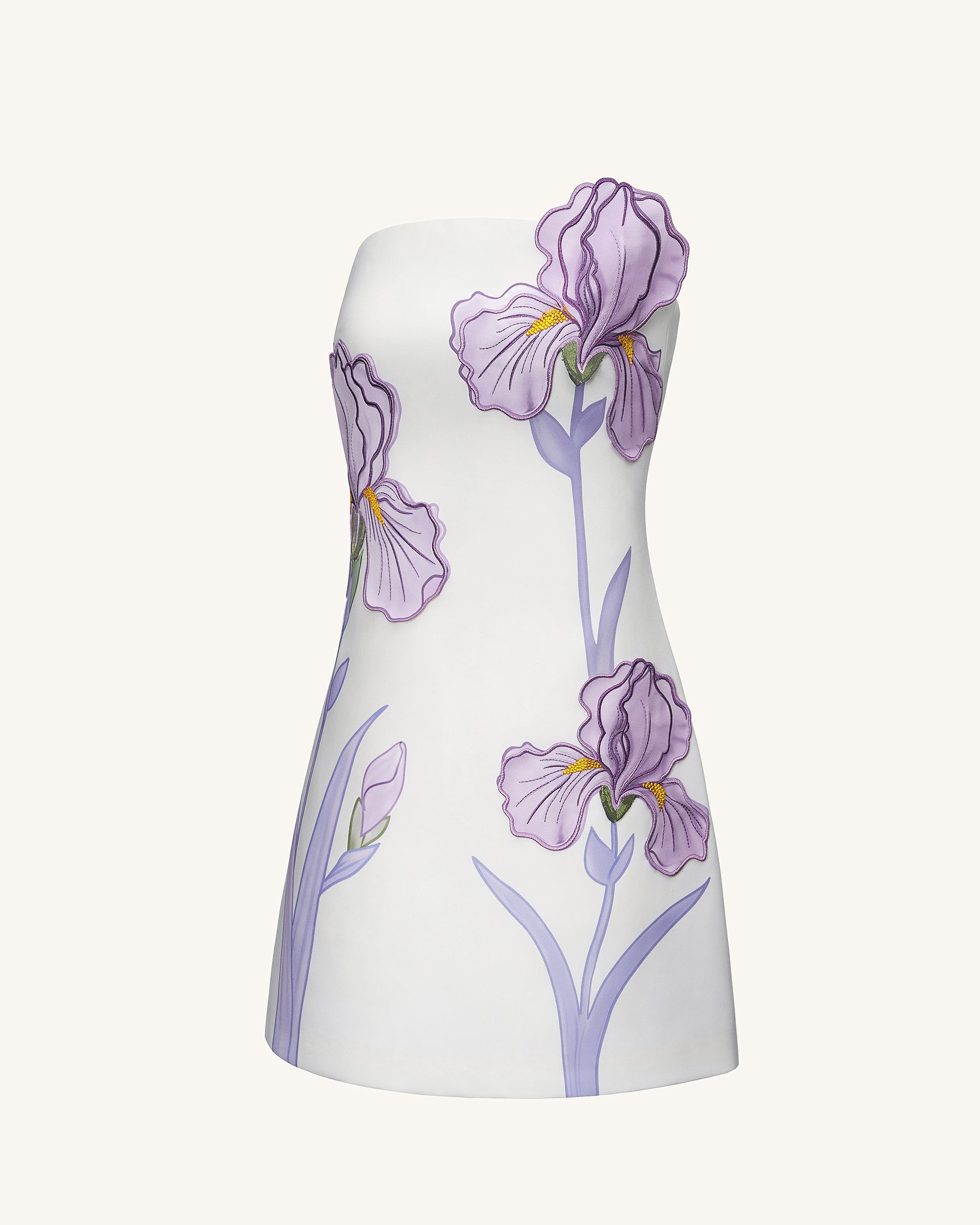 Iris Floral Print Strapless Dress - White