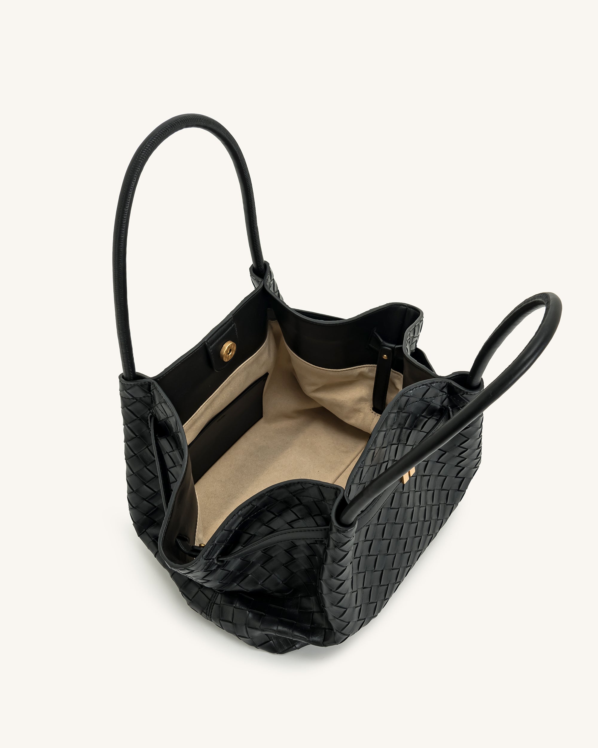 Hana Medium Weave Texture Tote Bag - Black