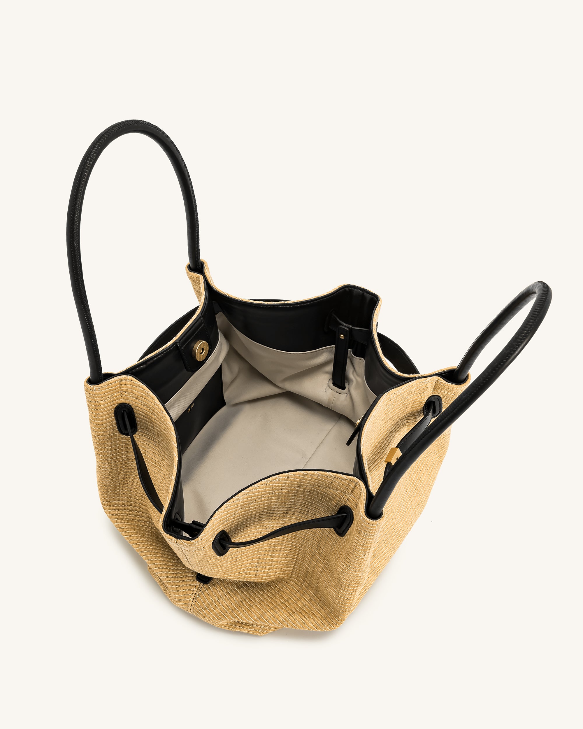 Hana Medium Faux Straw Tote Bag - Brown Straw