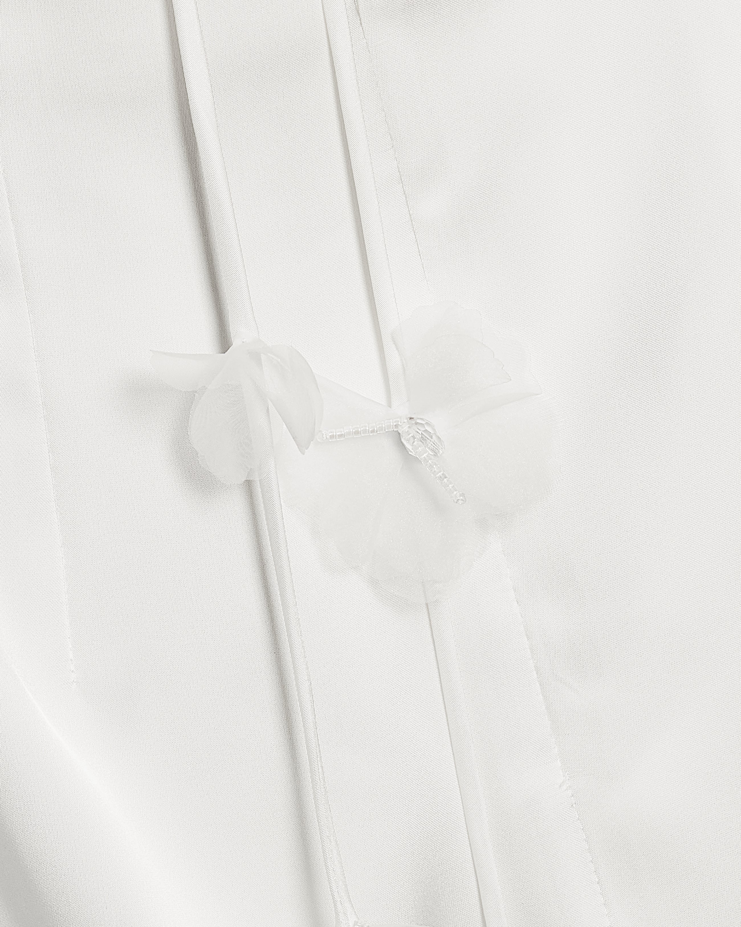 Satin Strappy Maxi Dress with Floral Streamers - White