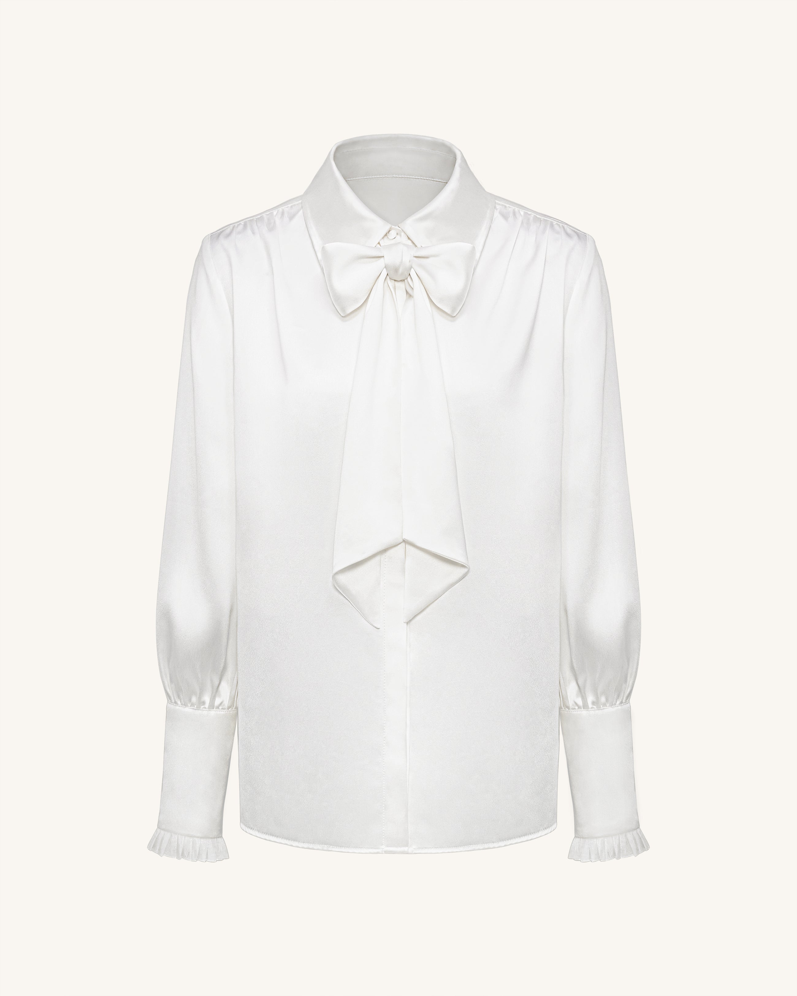 Ribbon Tie Balloon Sleeve Blouse - White