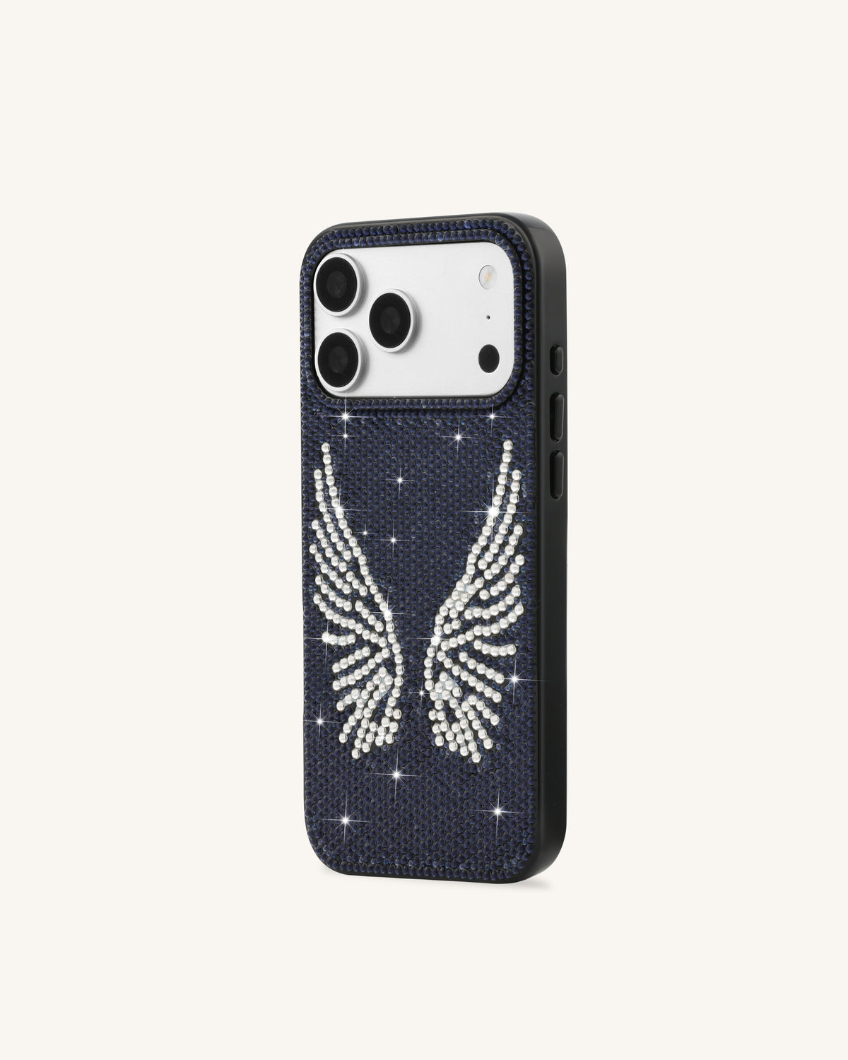Artificial Crystal Angel Wings Phone Case - Black