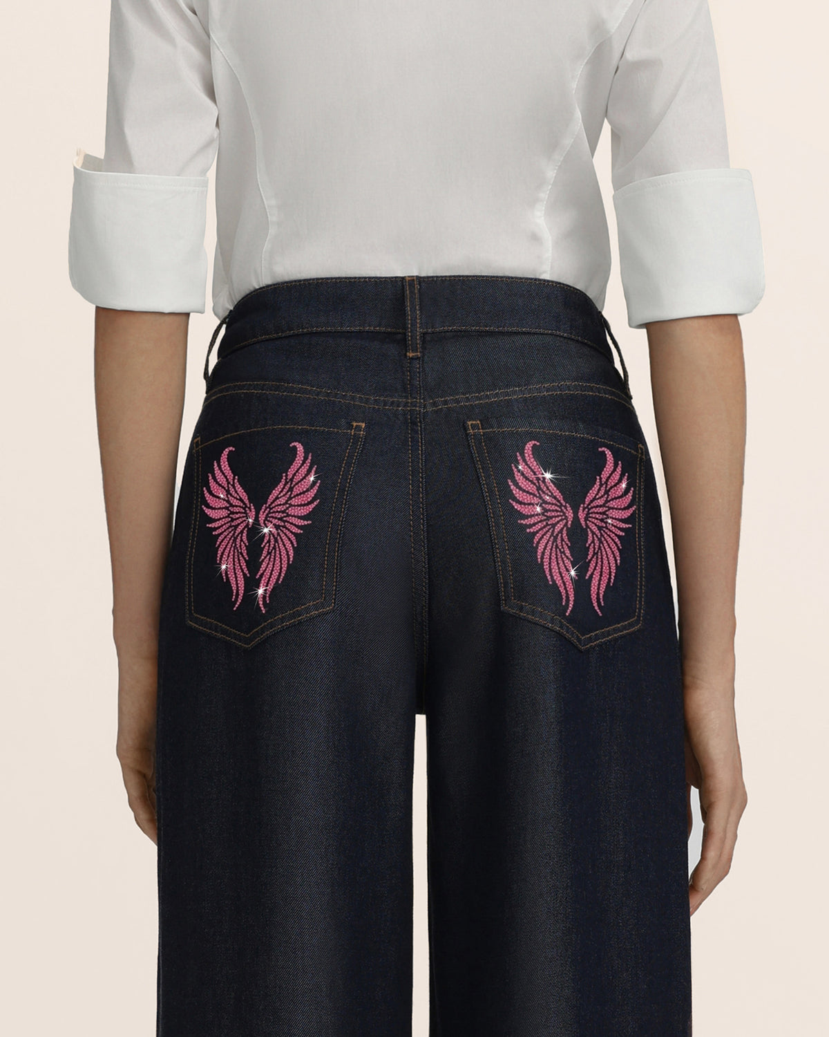 Seraphic Pink Crystal Back Wing Jeans - Deep Thoughts Only