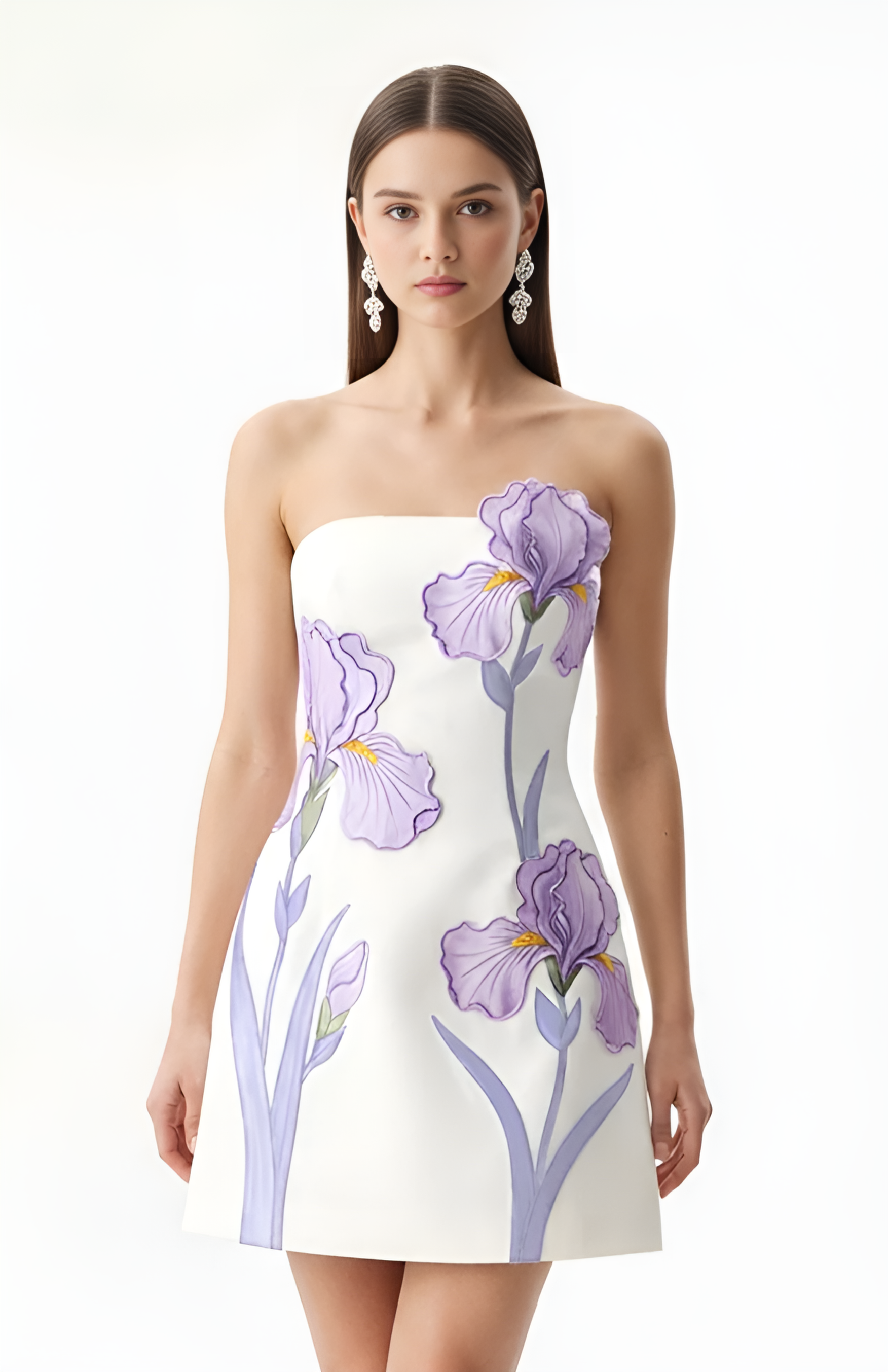 Iris Floral Print Strapless Dress - White