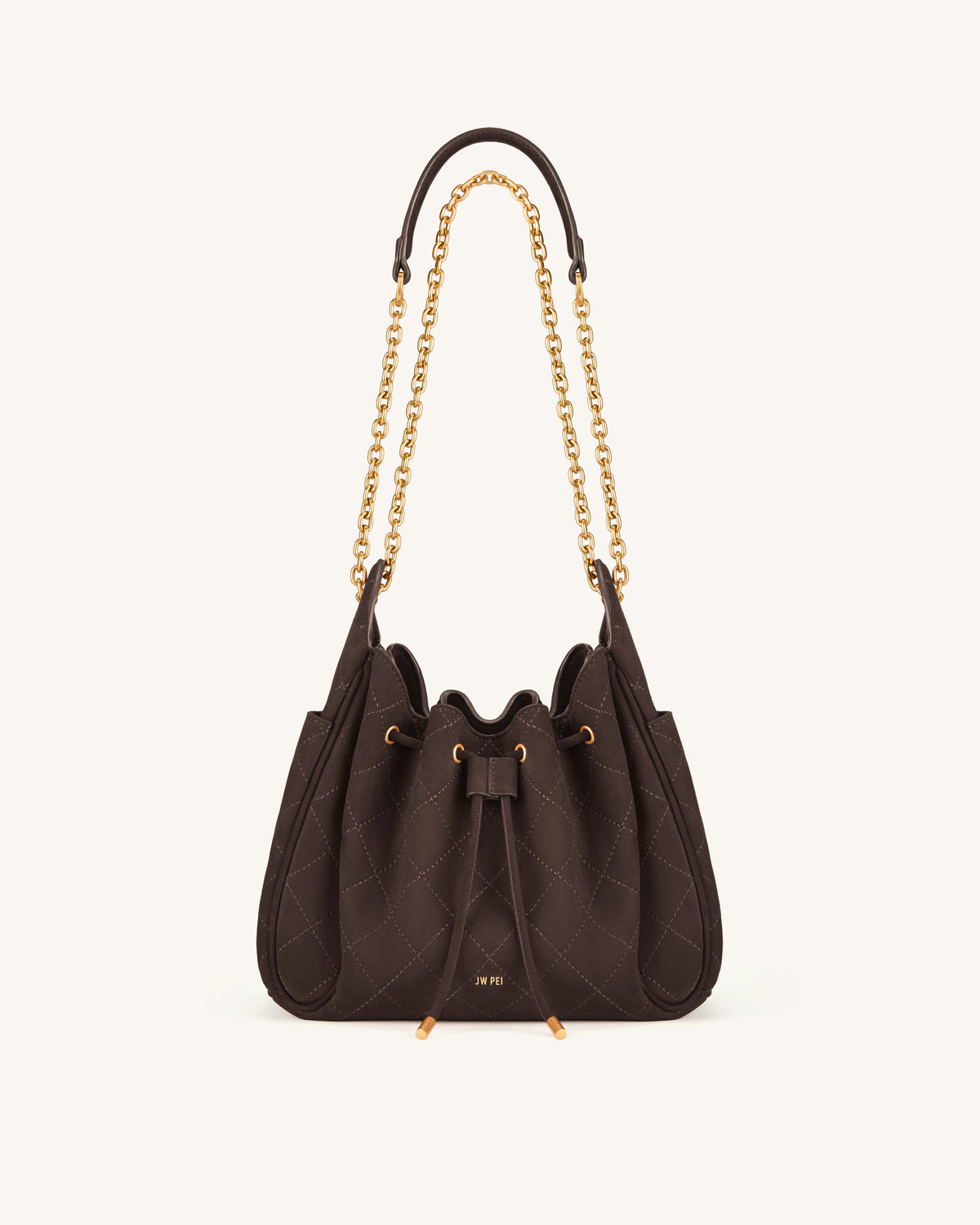 Rowan Faux Suede Quilted Chain Bucket Bag - Dark Brown