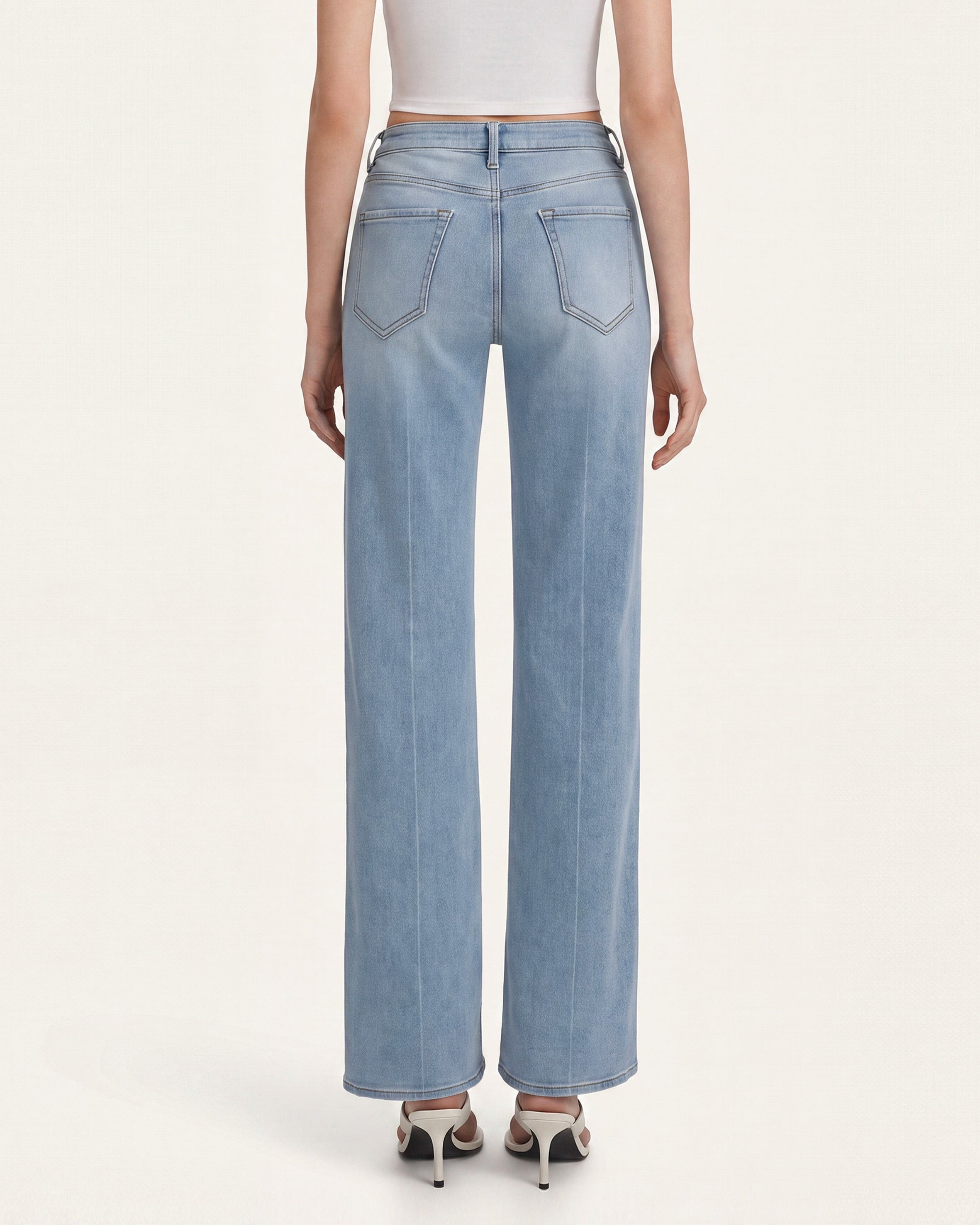 Sweetheart Pink Bow Rhinestone Straight Jeans - Pale Blue Eyes