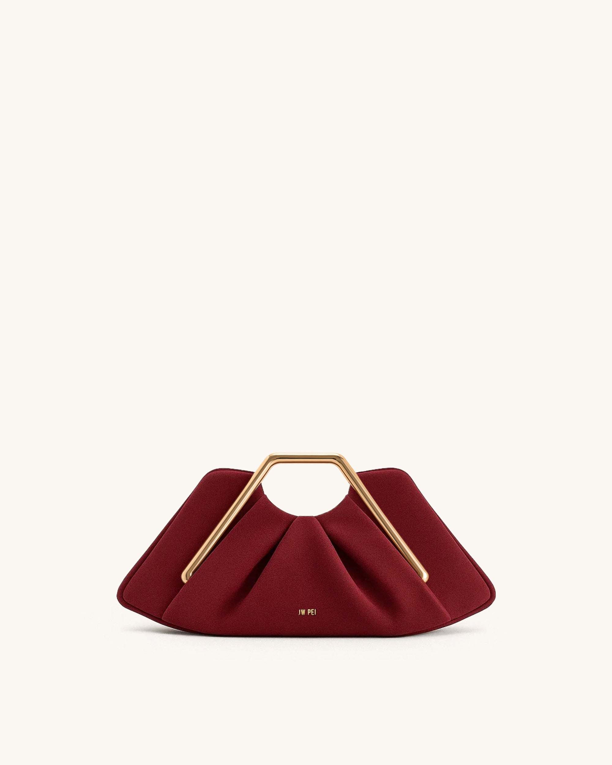 Lila Faux Suede Metal Frame Clutch - Red