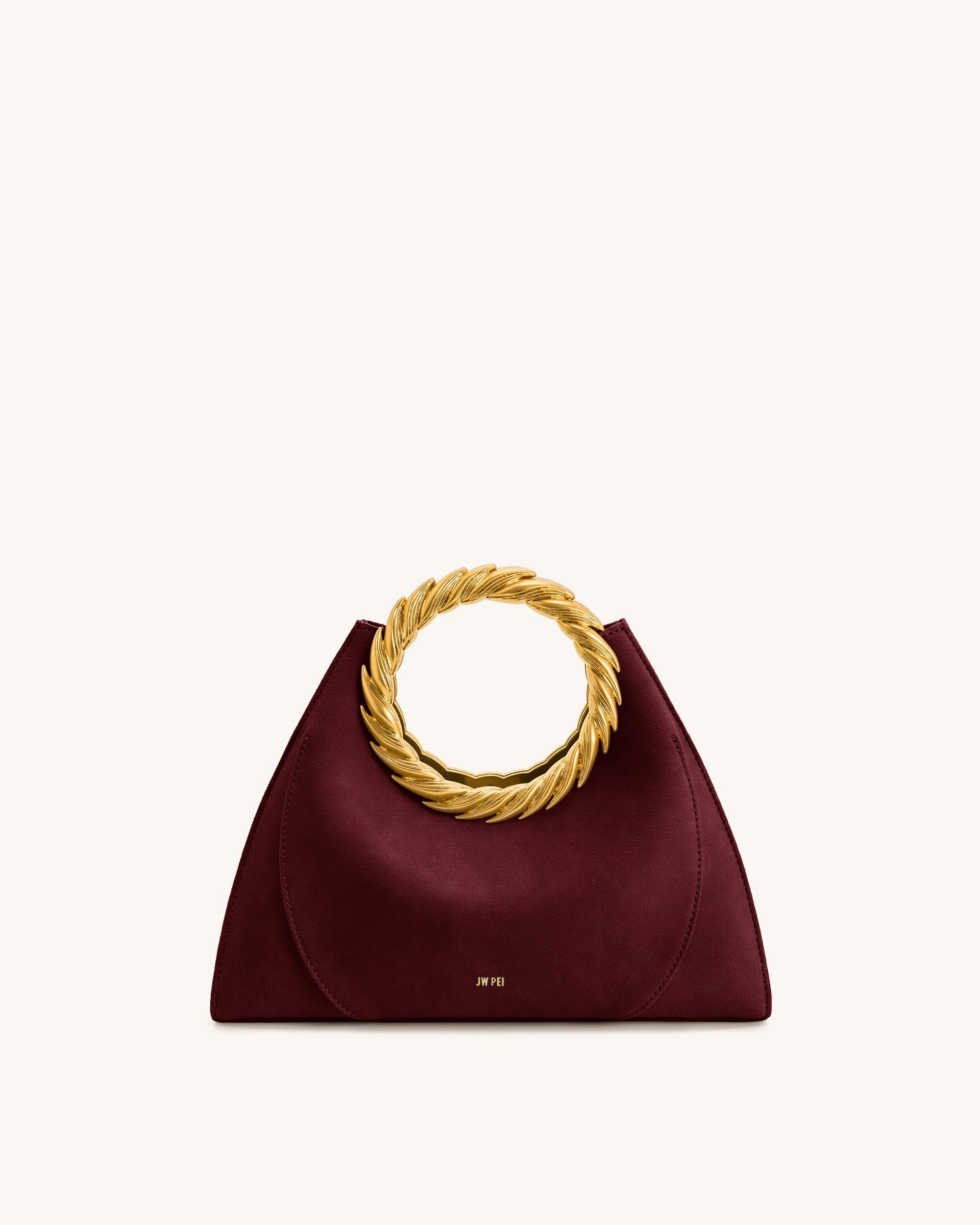 Amiya Leaf Handle Faux Suede Sculpture Bag - Merlot Red