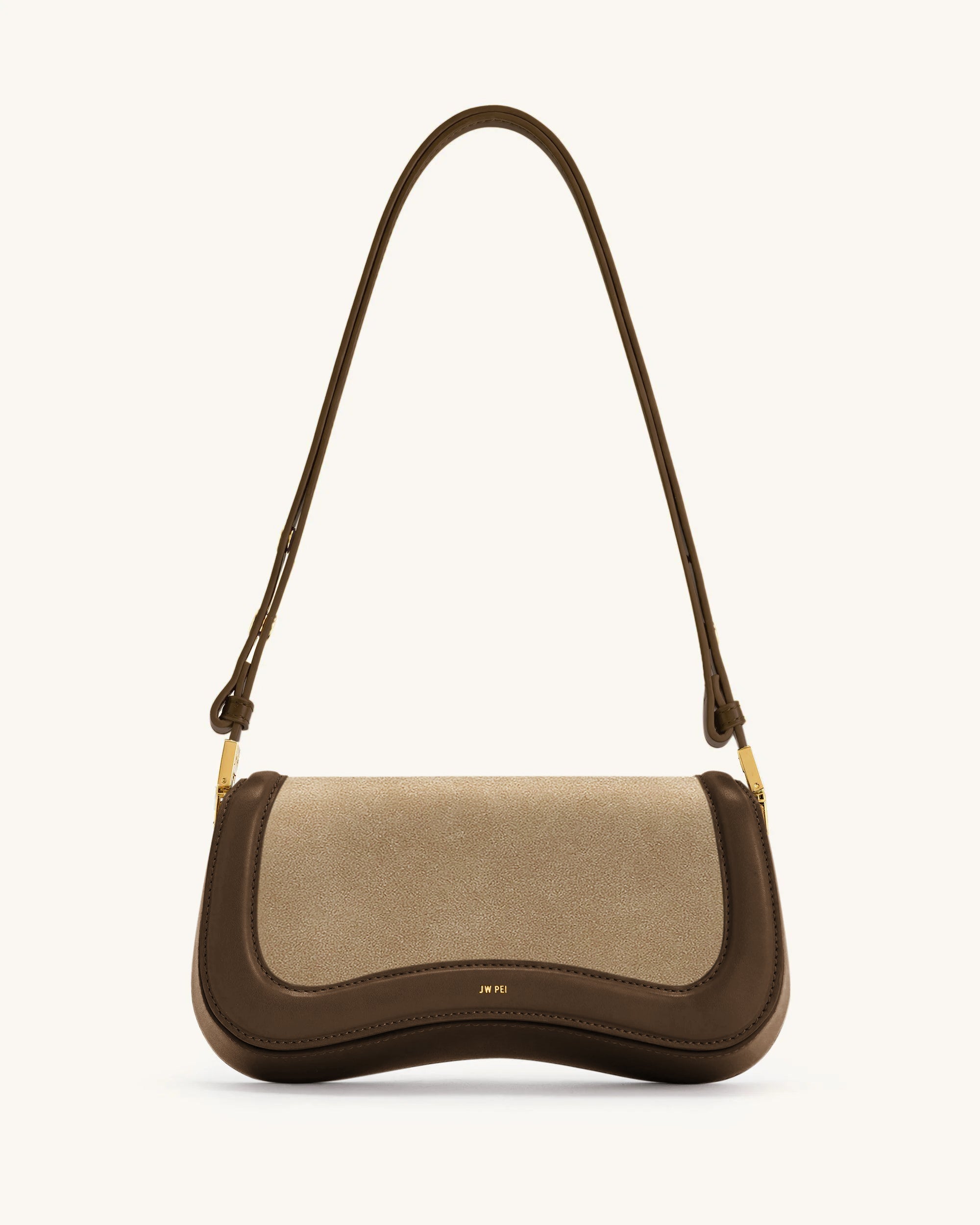 Joy Faux Suede Shoulder Bag - Khaki Brown