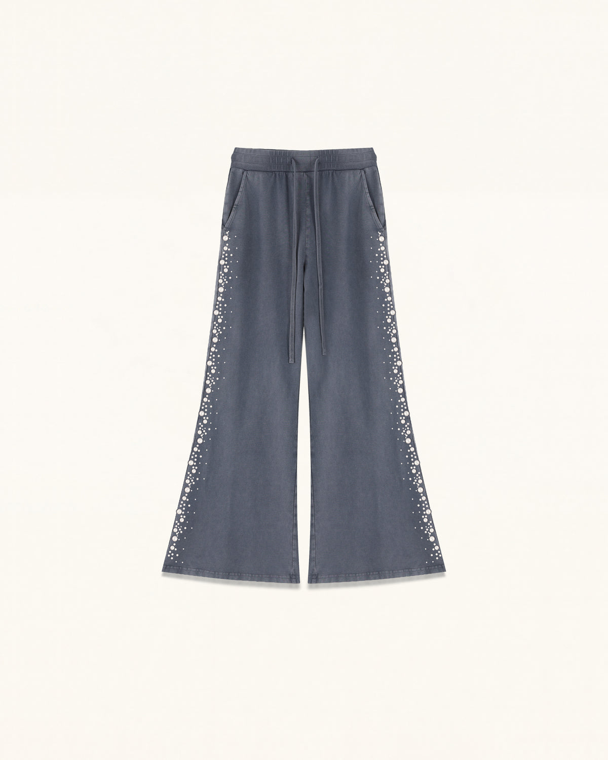 Gradient Pearl Trim Drawstring Sweatpants - Washed Slate