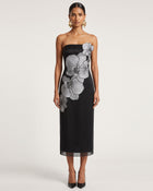 Orchid Embroidered Strapless Column Midi Dress - Black