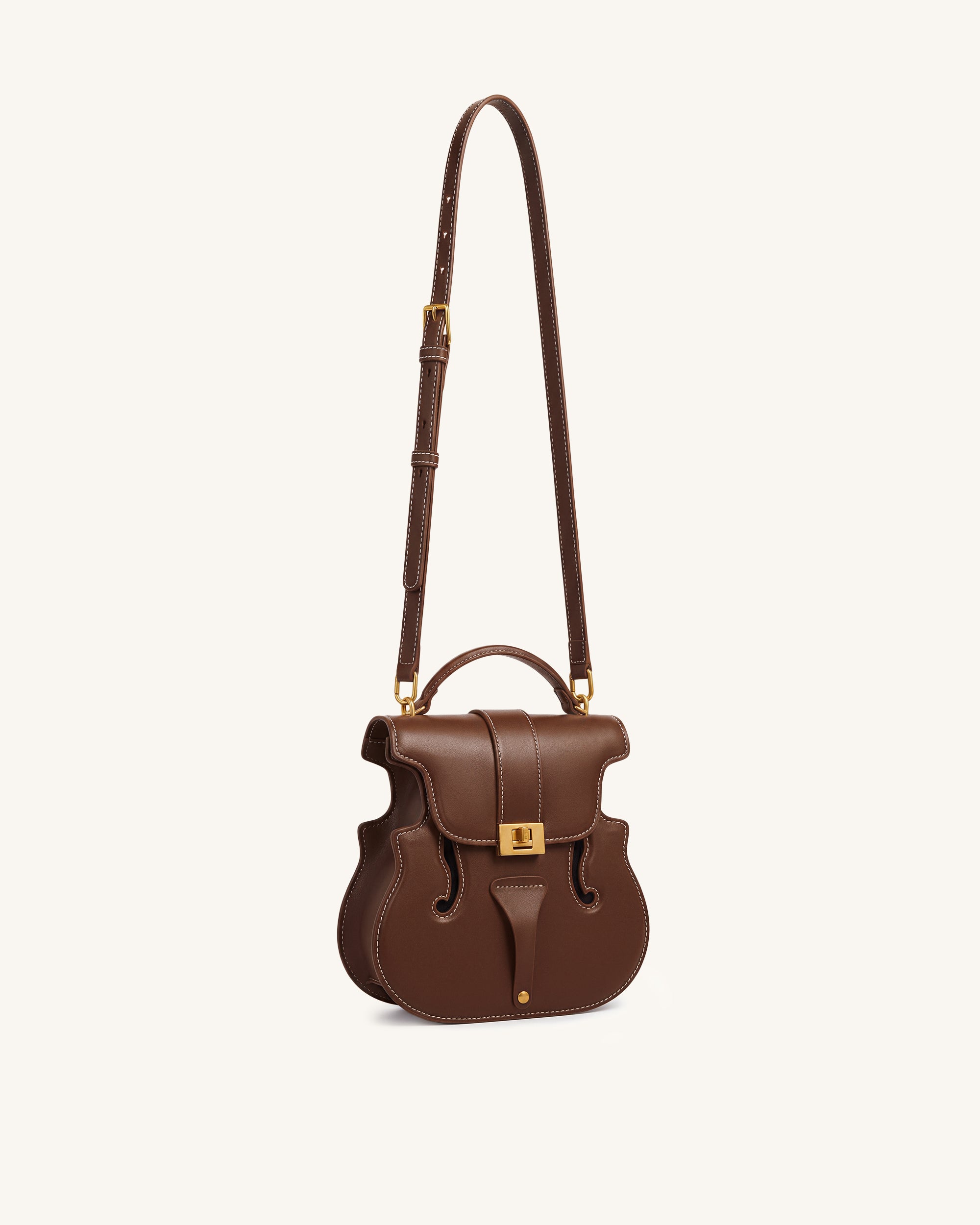 Violin Shape Top Handle Bag - Dark Brown