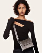 Mini Flap Metallic Crossbody - Anthracite Croc