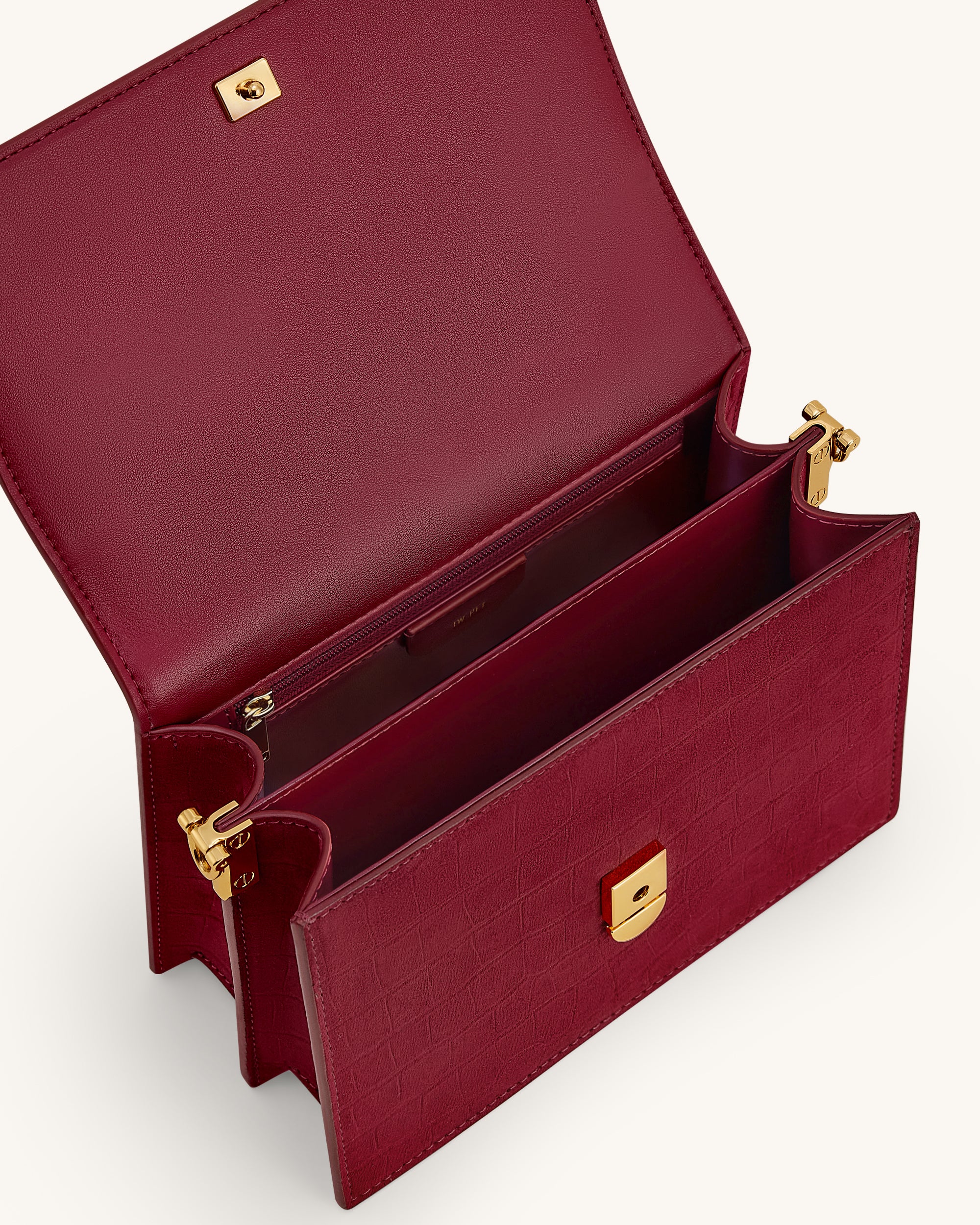 Mini Flap Faux Suede Croc Embossed Crossbody - Burgundy