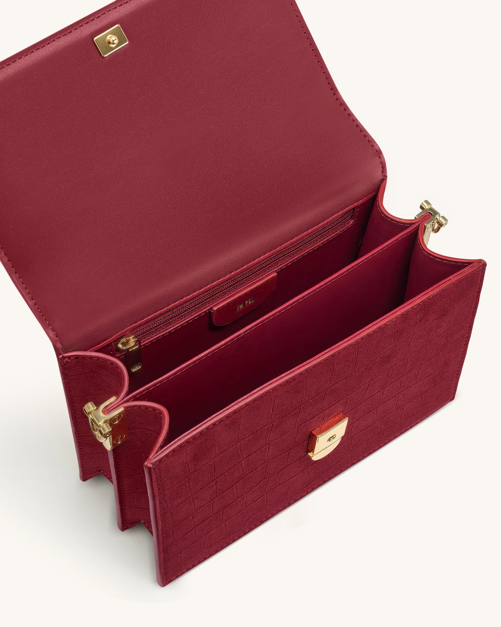 Mini Flap Faux Suede Croc Embossed Crossbody - Burgundy