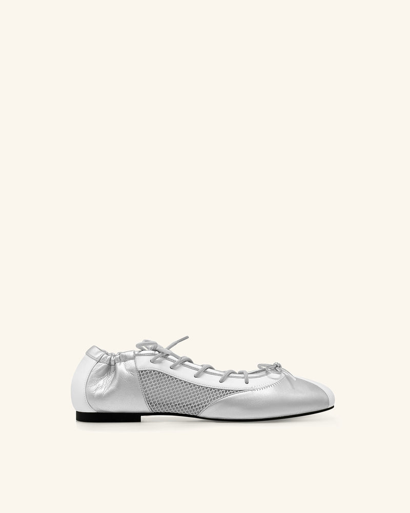 Mila Sporty Ballet Sneakers - Metallic Silver & White