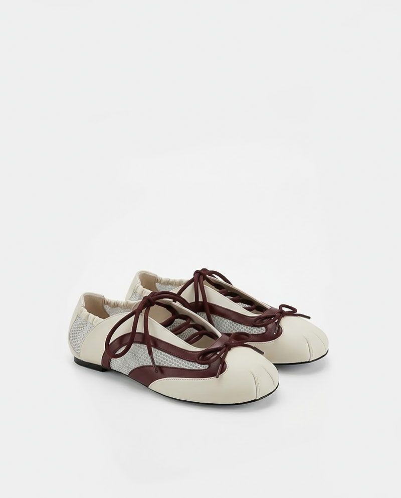 Lena Lace-Up Ballet Sneakers - Ivory & Burgundy