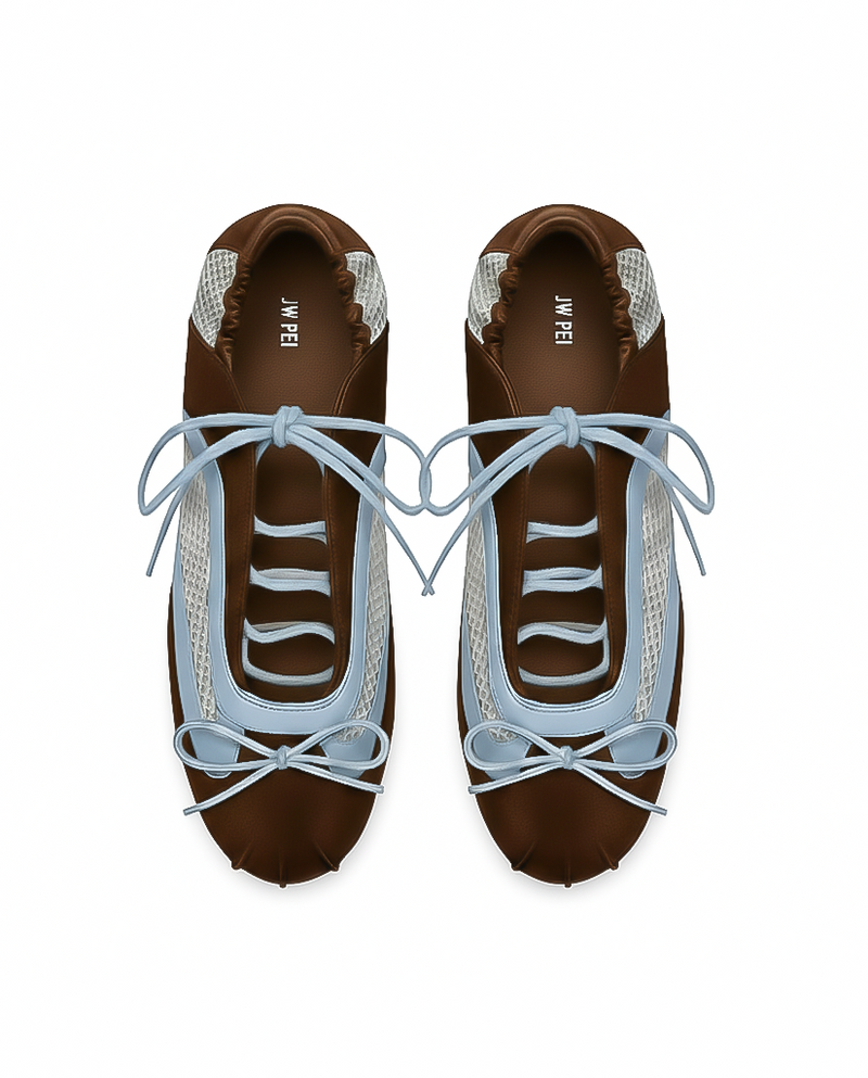 Lena Lace-Up Ballet Sneakers - Baby Blue & Dark Chocolate Brown