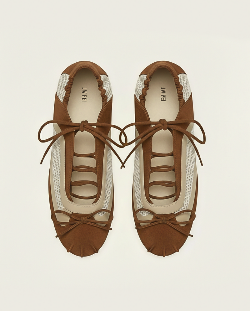 Lena Lace-Up Ballet Sneakers - Caramel Brown